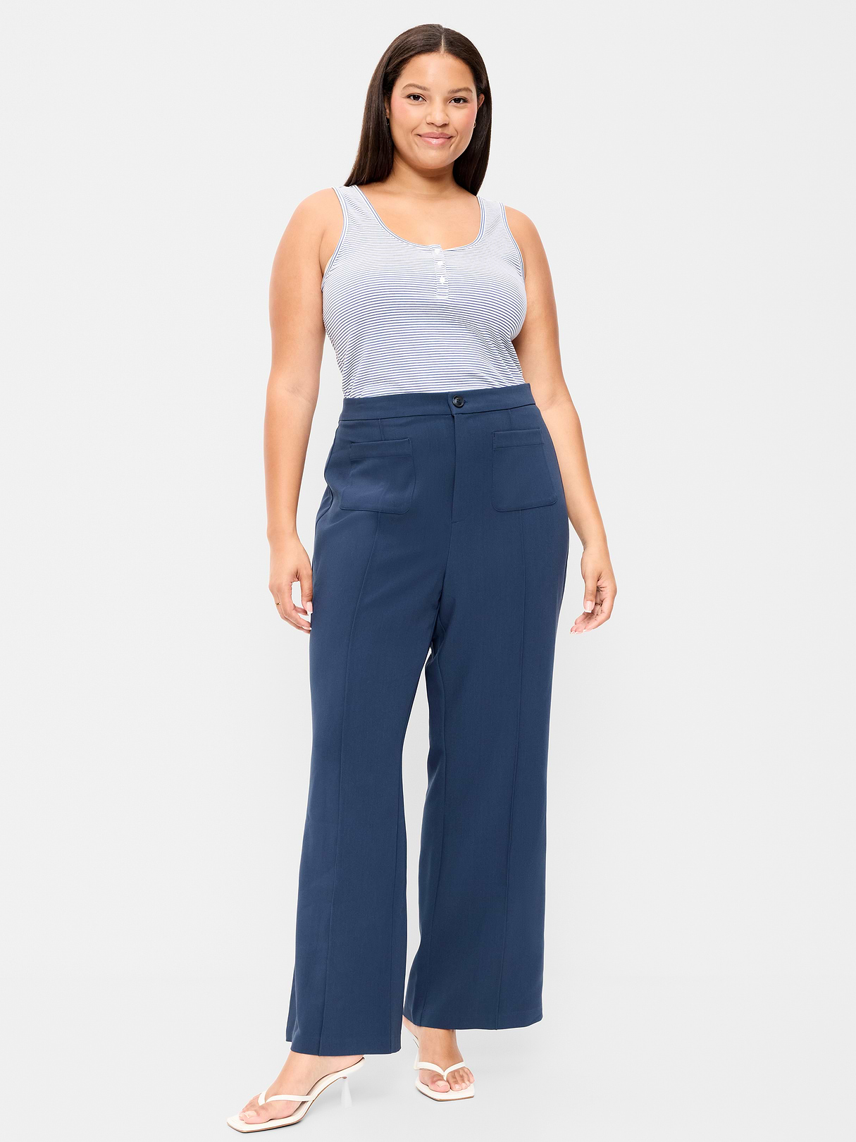 High-Waisted Patch Pocket Flare Pants - Gothic Blue