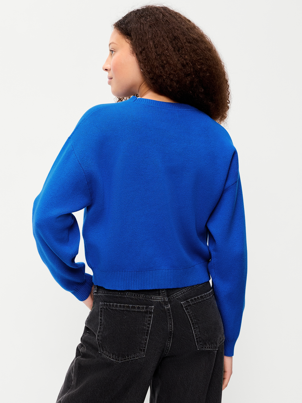 Cotton-Blend Crew-Neck Cropped Sweater - Blue Moon