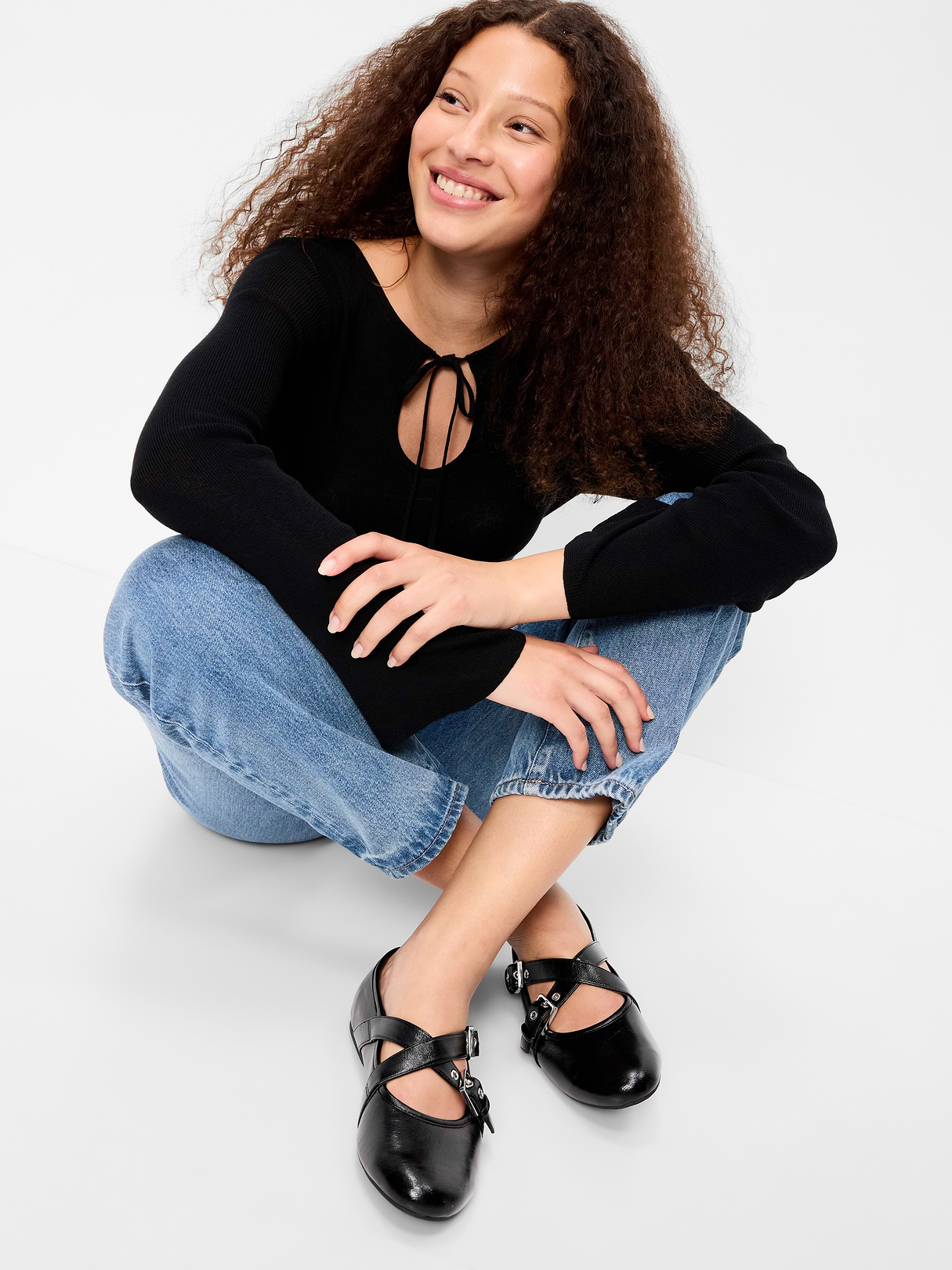 Buckle-Strap Mary Jane Ballet Flats for Women - Black Jack