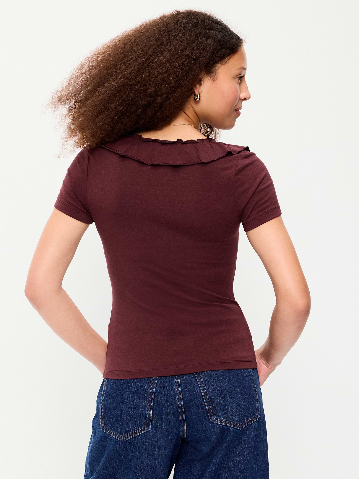 Lettuce-Edge Scoop-Neck Top - Reddy Or Not