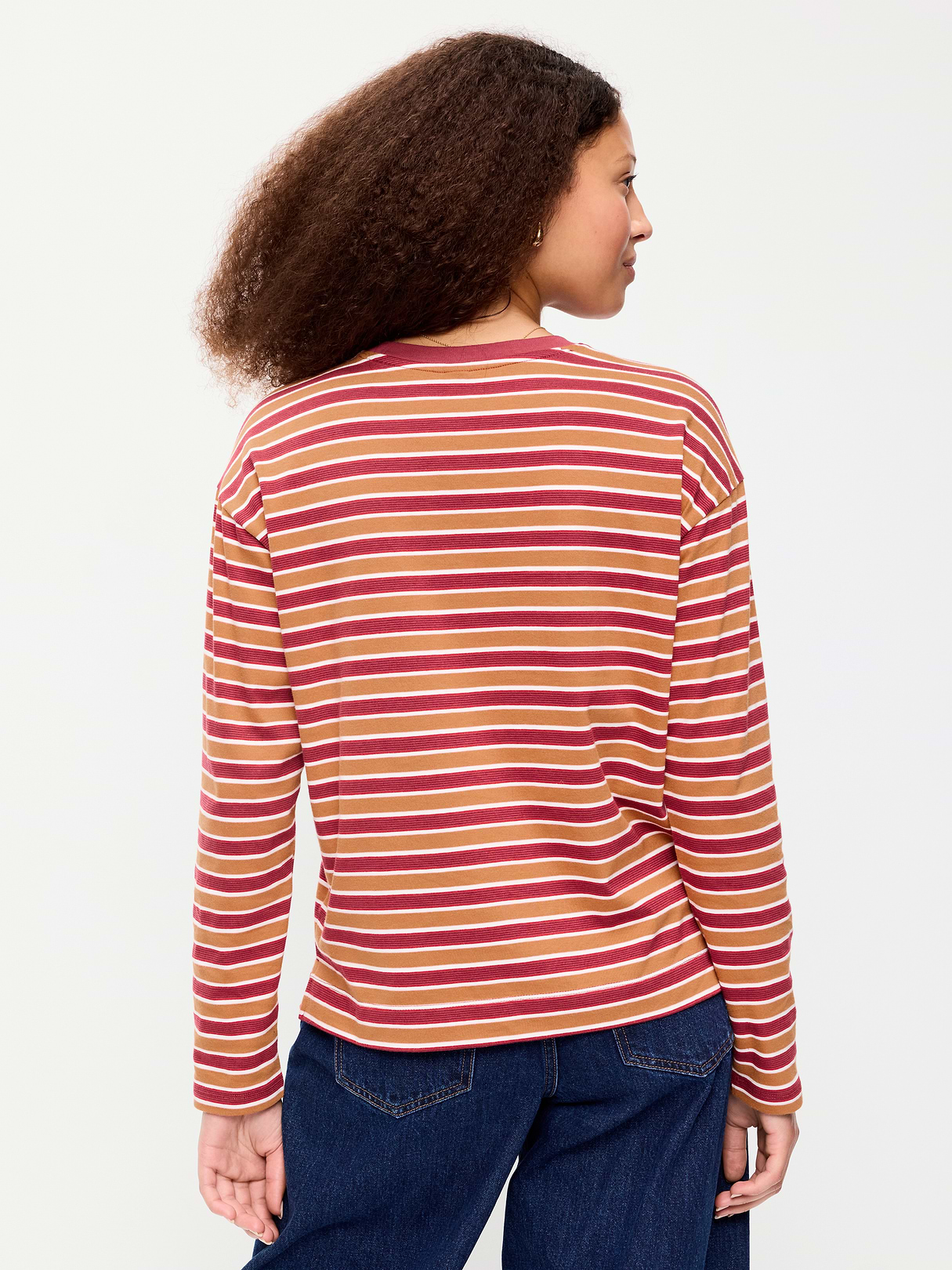 Vintage Long-Sleeve Crew-Neck T-Shirt - Burgundy Stripe