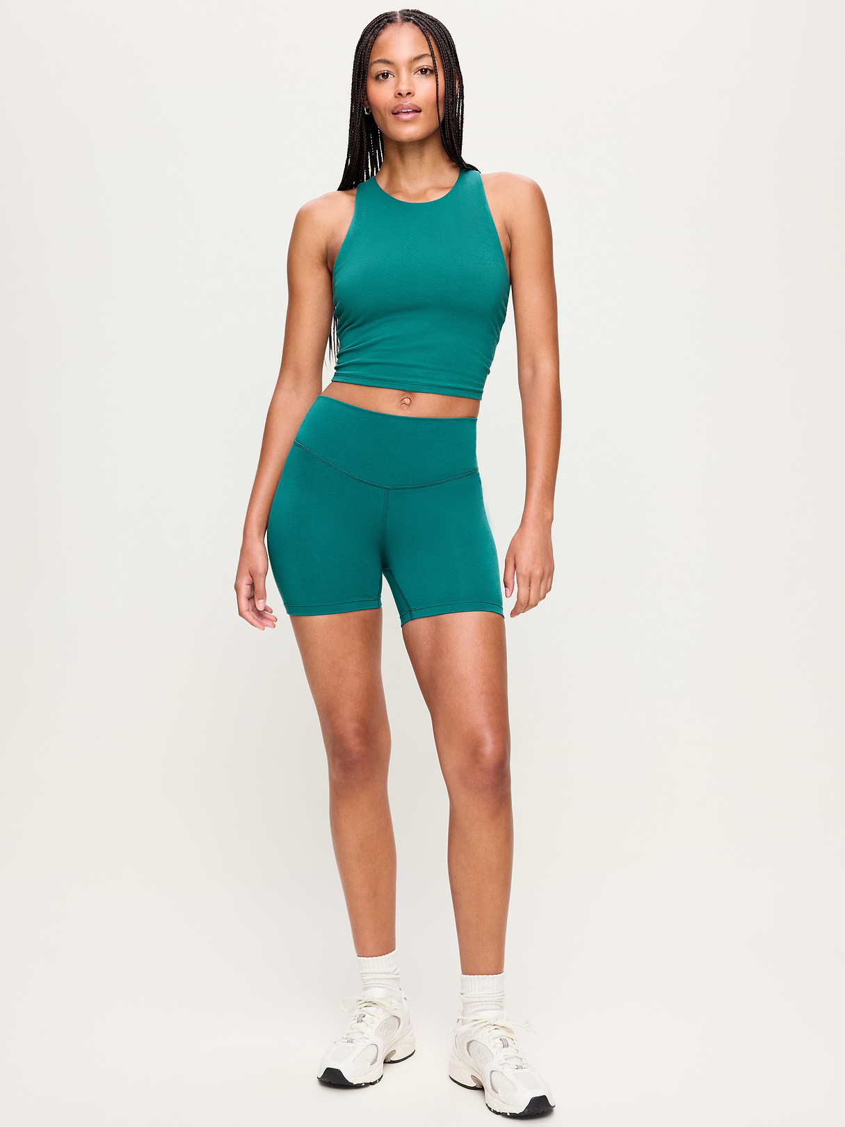 High-Waisted PowerChill Biker Shorts -- 5-inch inseam - Deep Lagoon