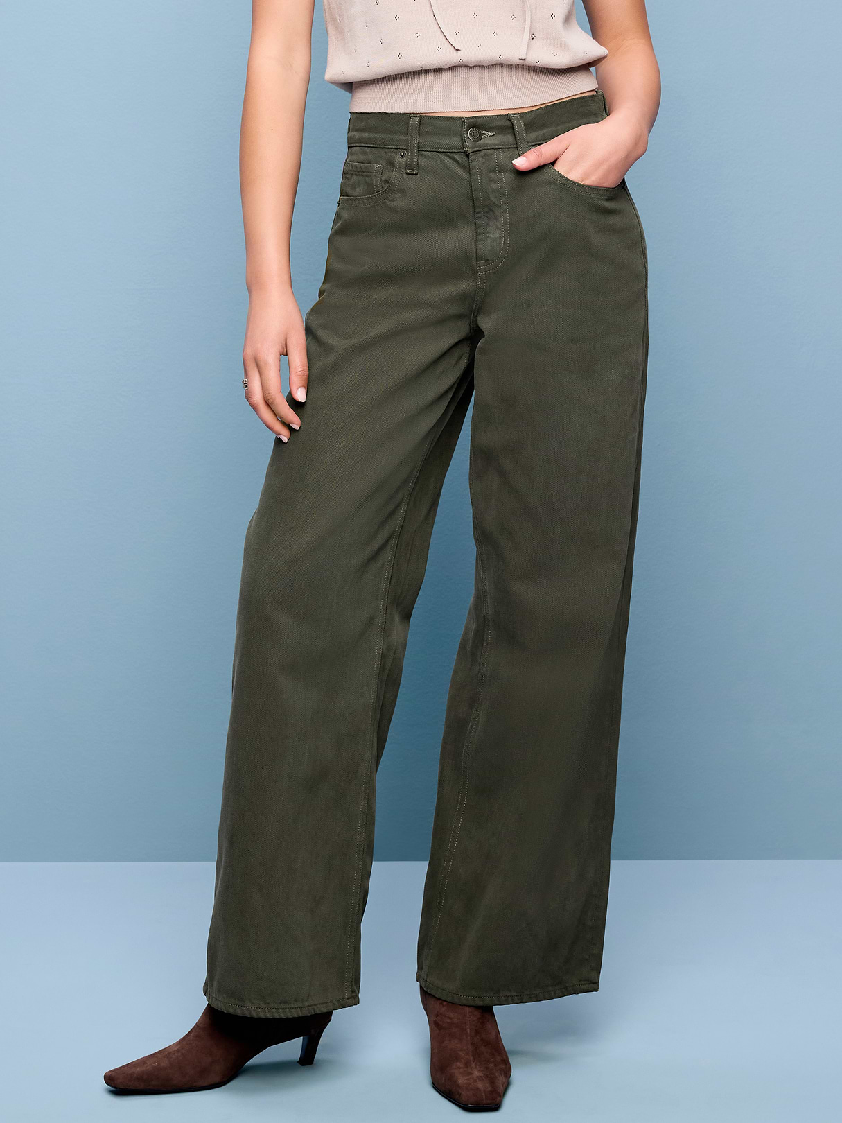 High-Waisted Baggy Wide-Leg Jeans - Forest Tapestry