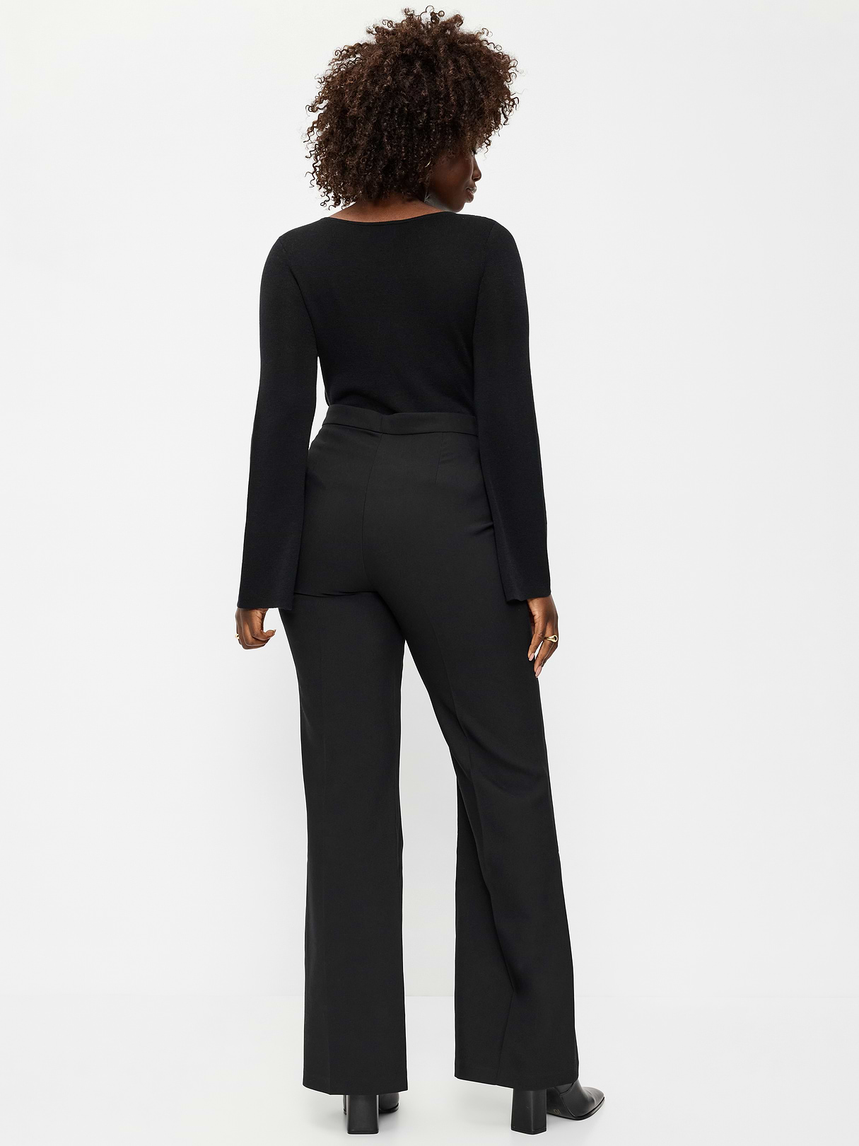 High-Waisted Patch Pocket Flare Pants - Black Jack