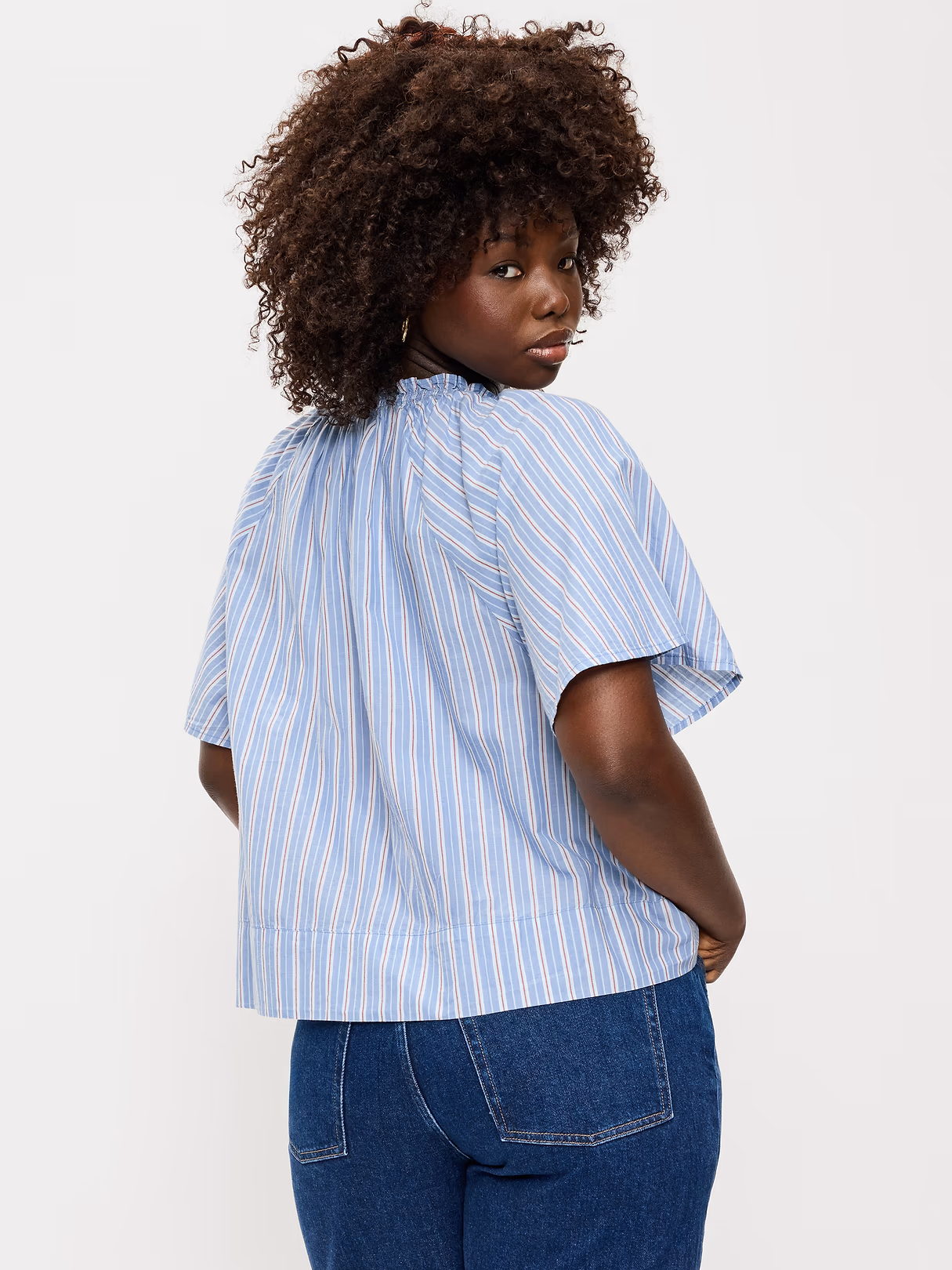 Loose Short-Sleeve Striped Top - Blue Stripe