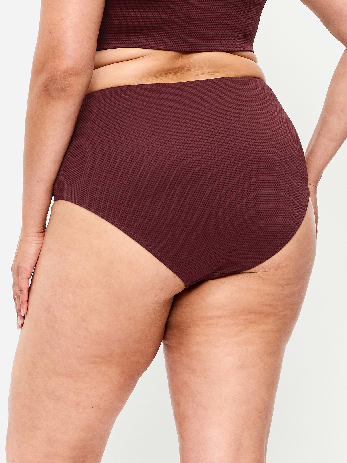 High-Waisted Ribbed Bikini Swim Bottoms - Wine Tasting