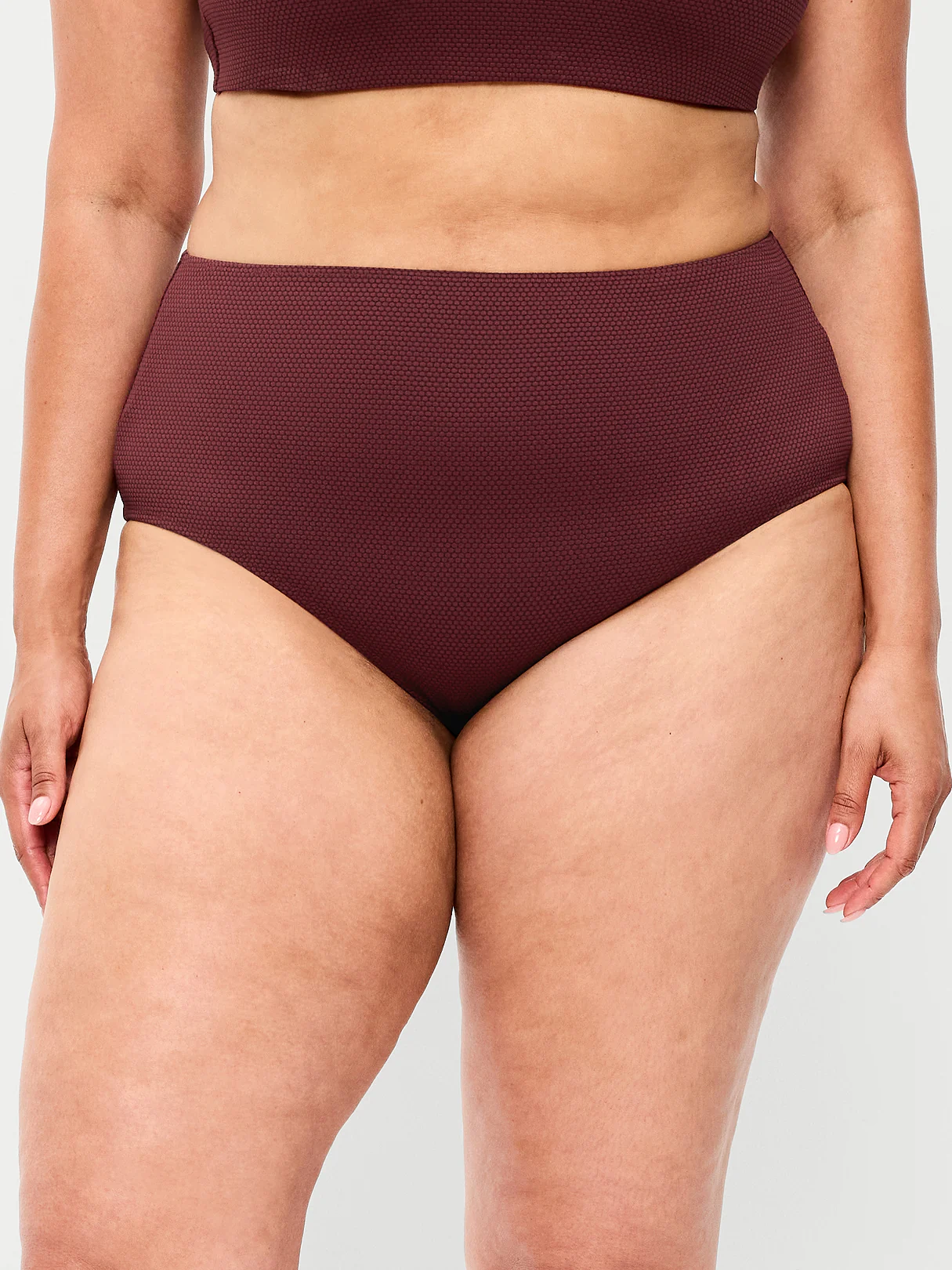 High-Waisted Ribbed Bikini Swim Bottoms - Wine Tasting