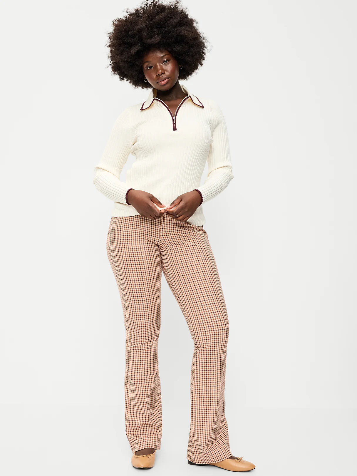 High-Waisted Pixie Flare Pants - Brown Plaid