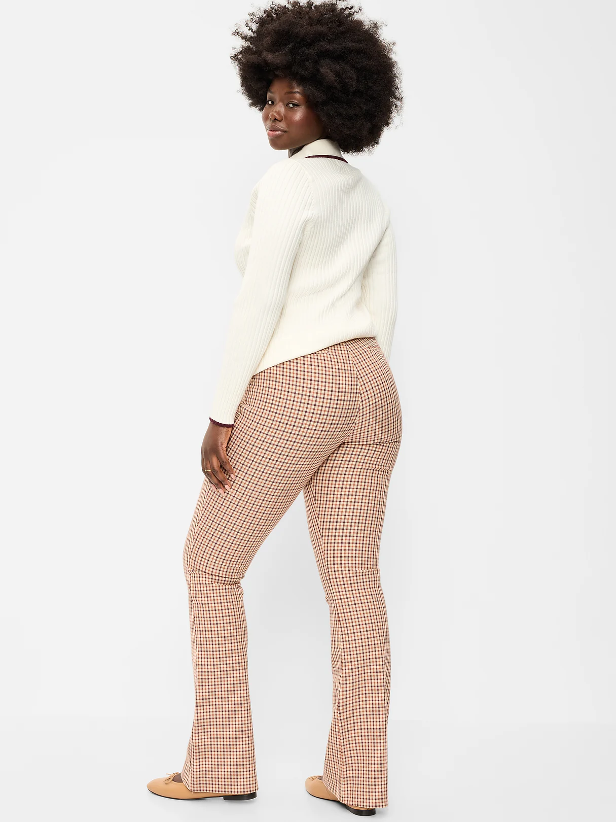 High-Waisted Pixie Flare Pants - Brown Plaid