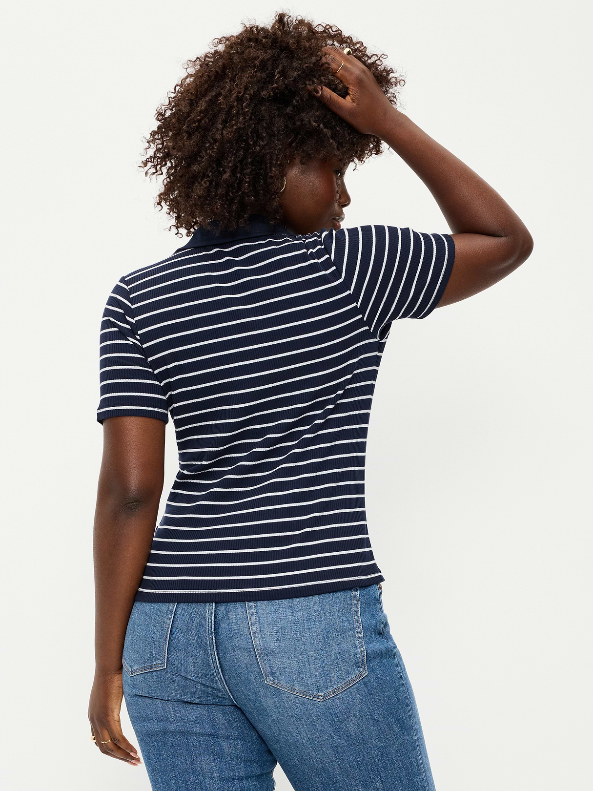 Keyhole Polo Top - White Stripe