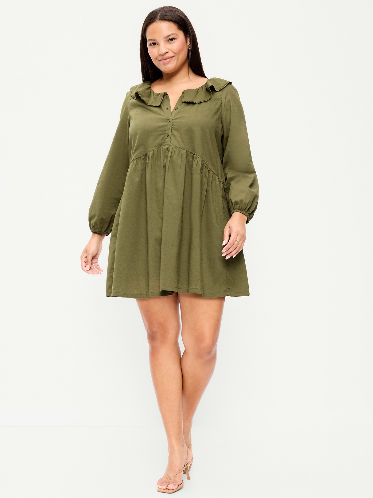 Long-Sleeve Ruffle-Collar Swing Mini Dress - Hearthwood