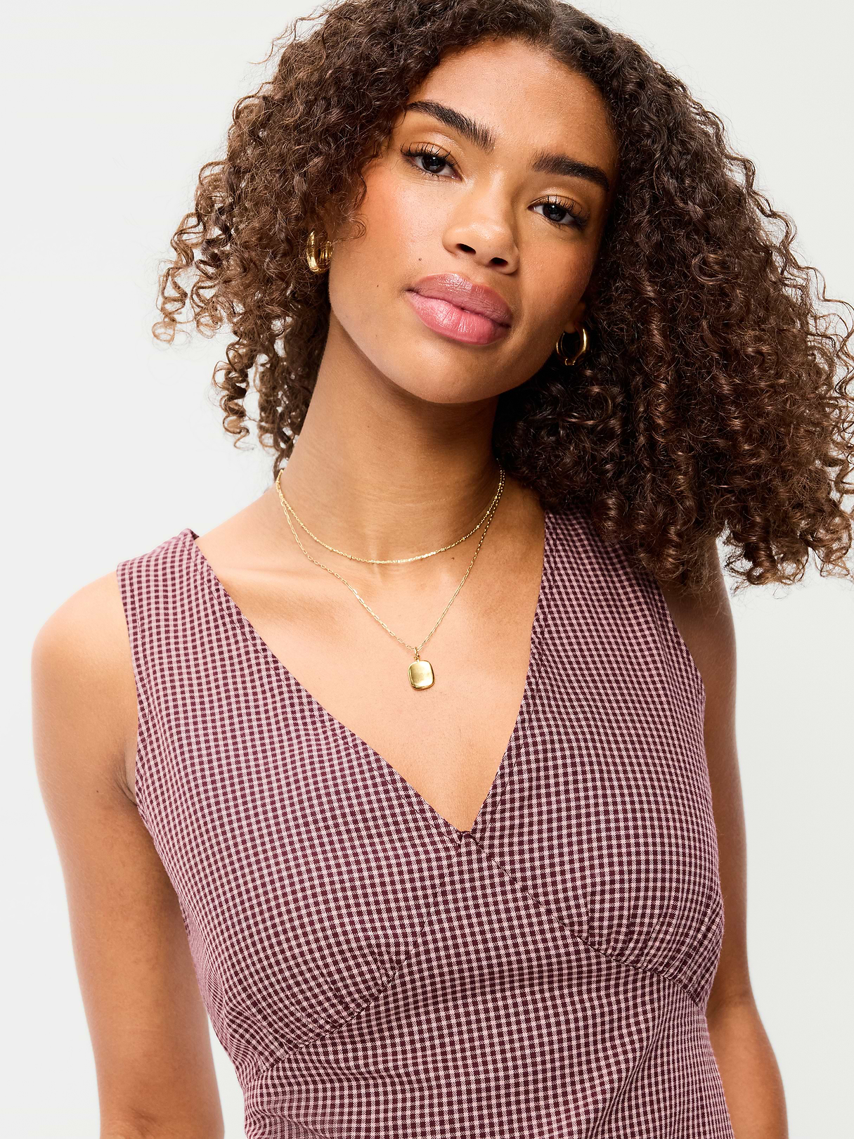 Sleeveless A-Line Mini Dress - Pink Gingham