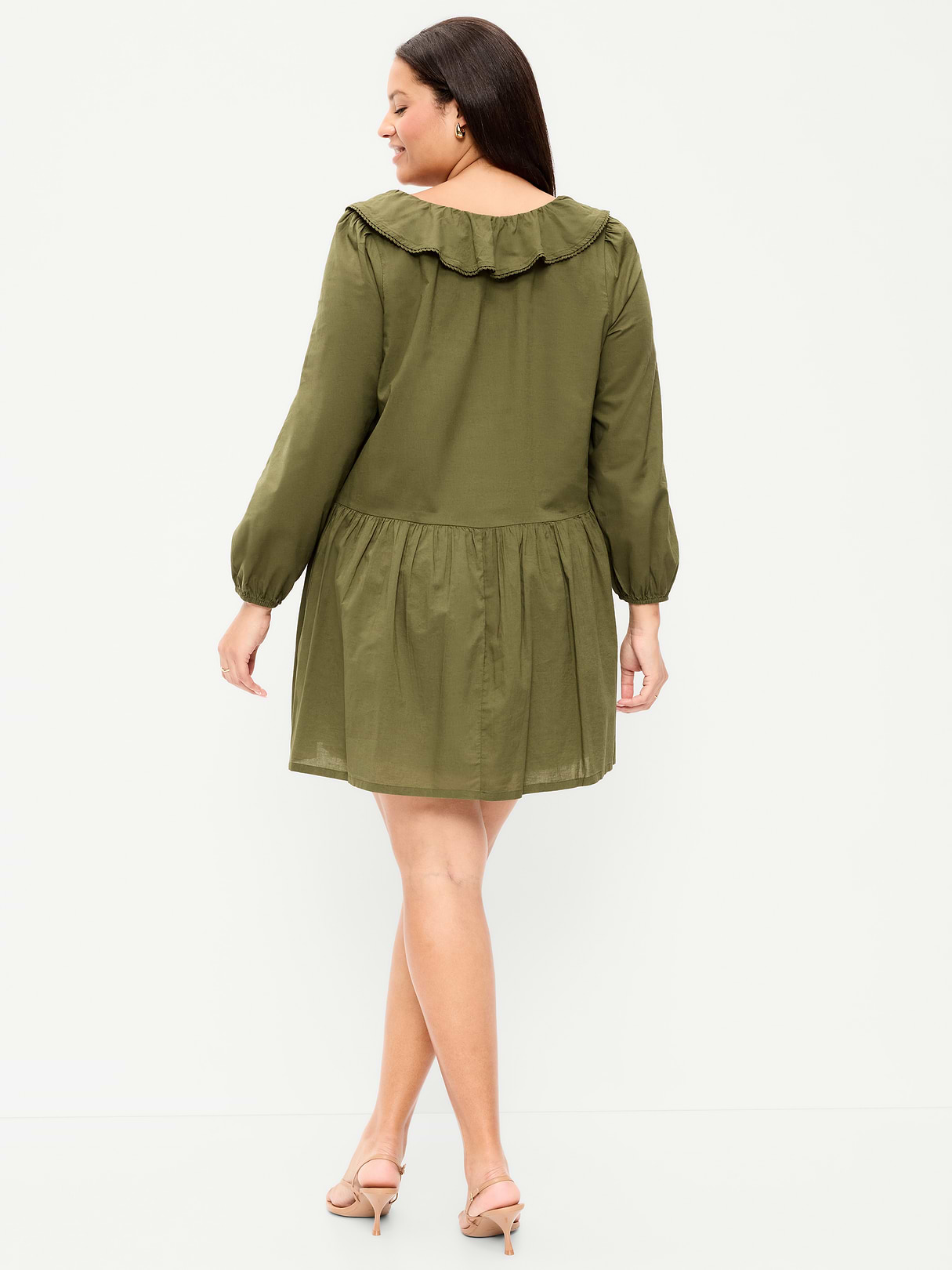 Long-Sleeve Ruffle-Collar Swing Mini Dress - Hearthwood