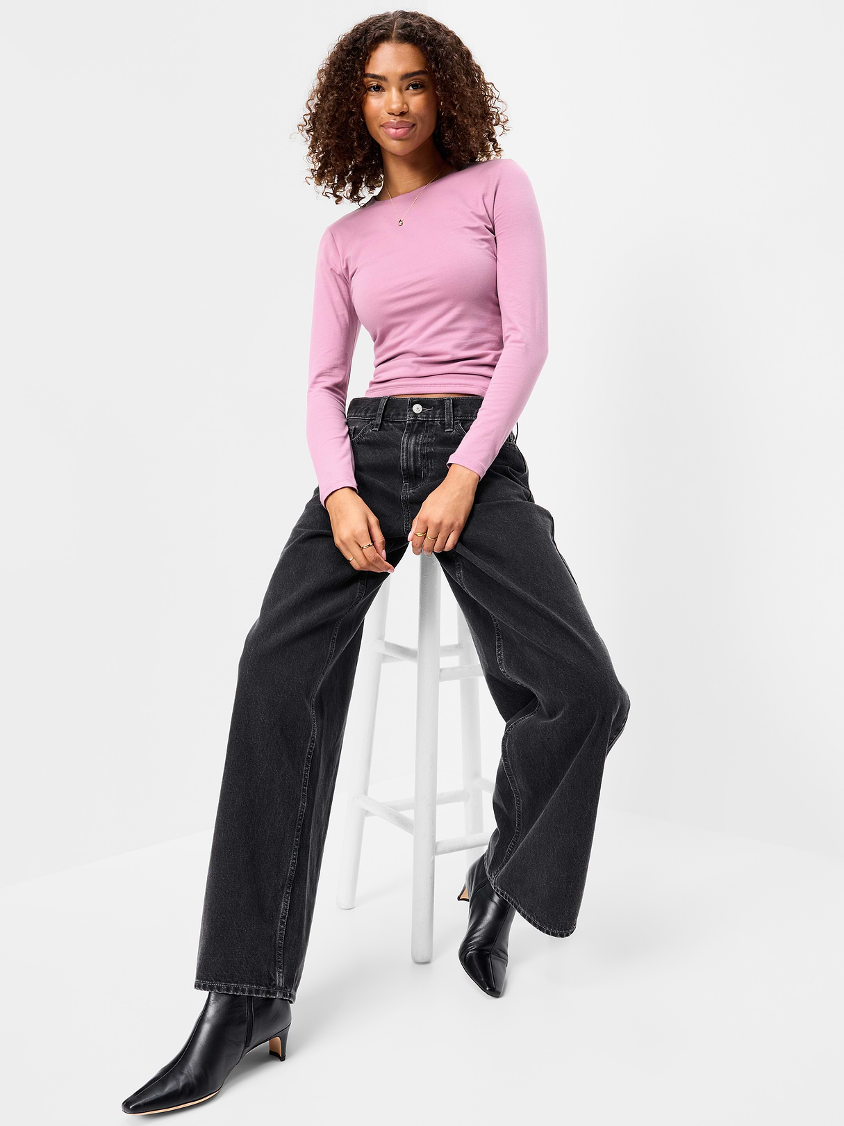 Hug Double-Layer Crew-Neck Long-Sleeve Top - Rose Dawn