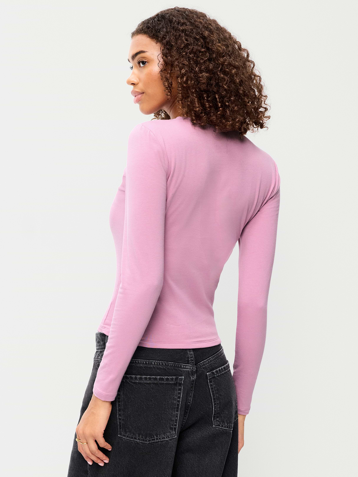 Hug Double-Layer Crew-Neck Long-Sleeve Top - Rose Dawn