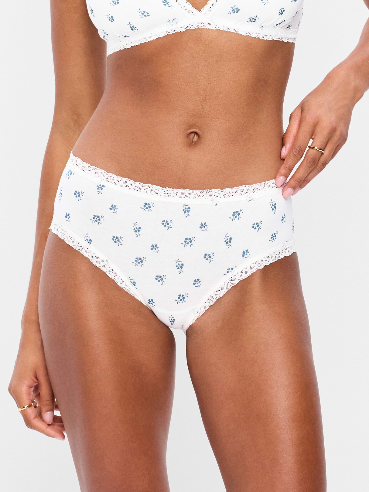 Lace-Trim Hipster Underwear - Blue Ditsy Floral