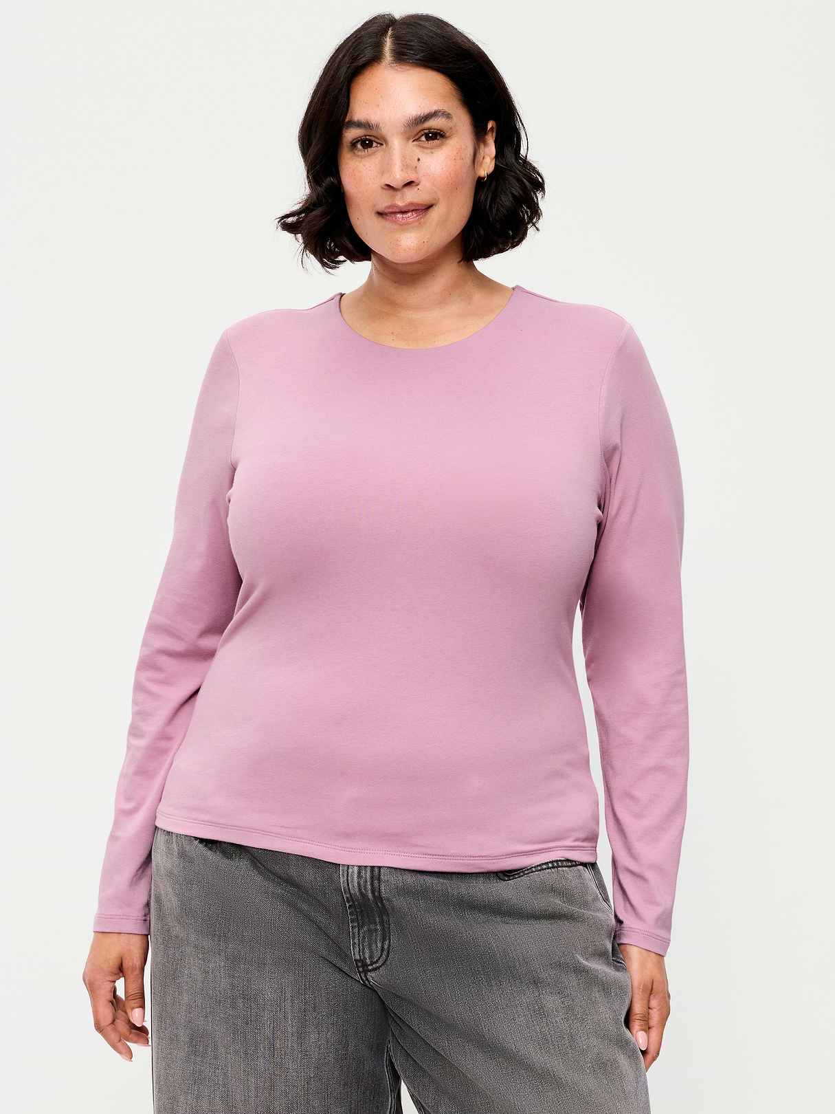 Hug Double-Layer Crew-Neck Long-Sleeve Top - Rose Dawn