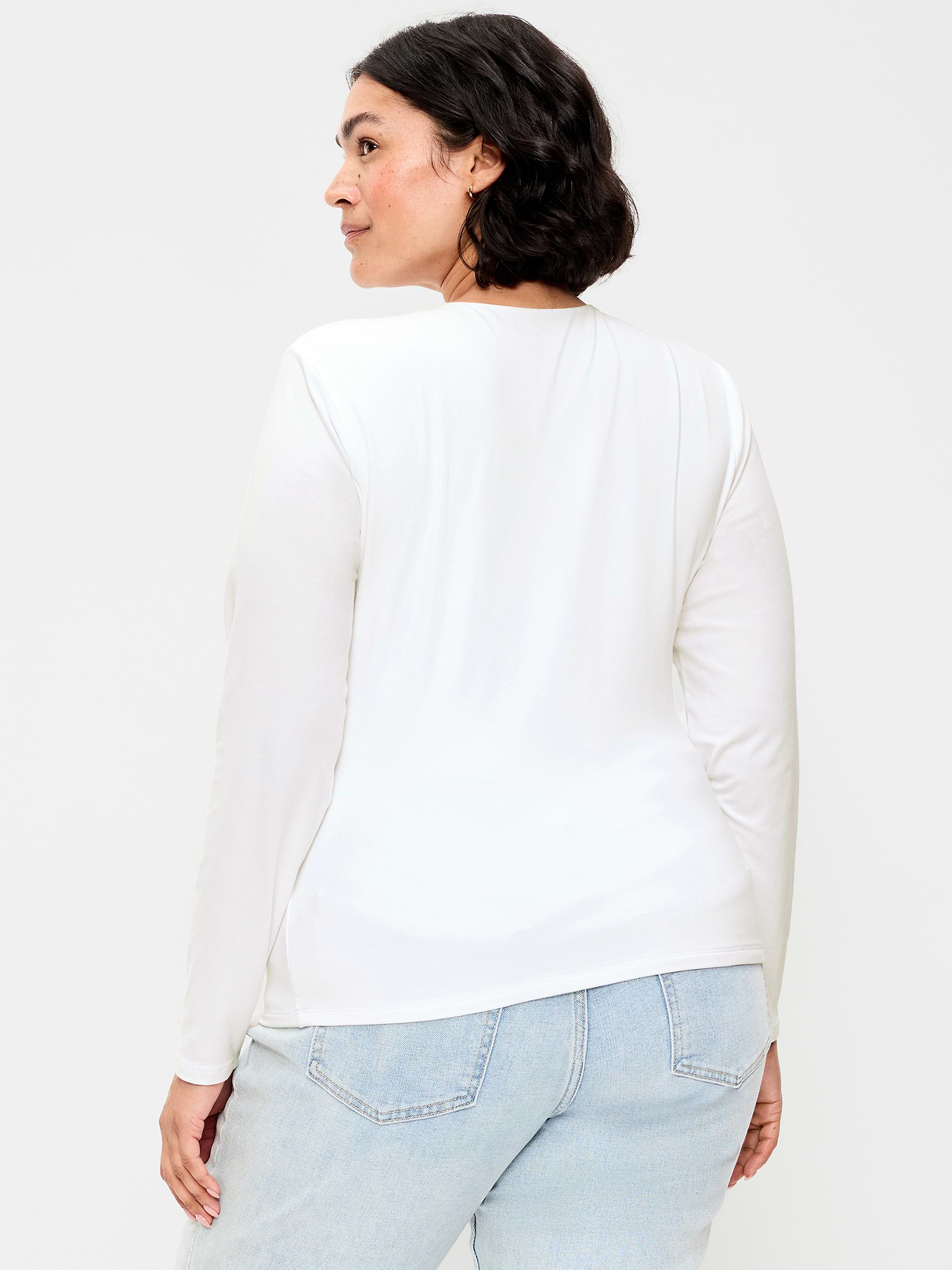 Hug Double-Layer Crew-Neck Long-Sleeve Top - White Lilies