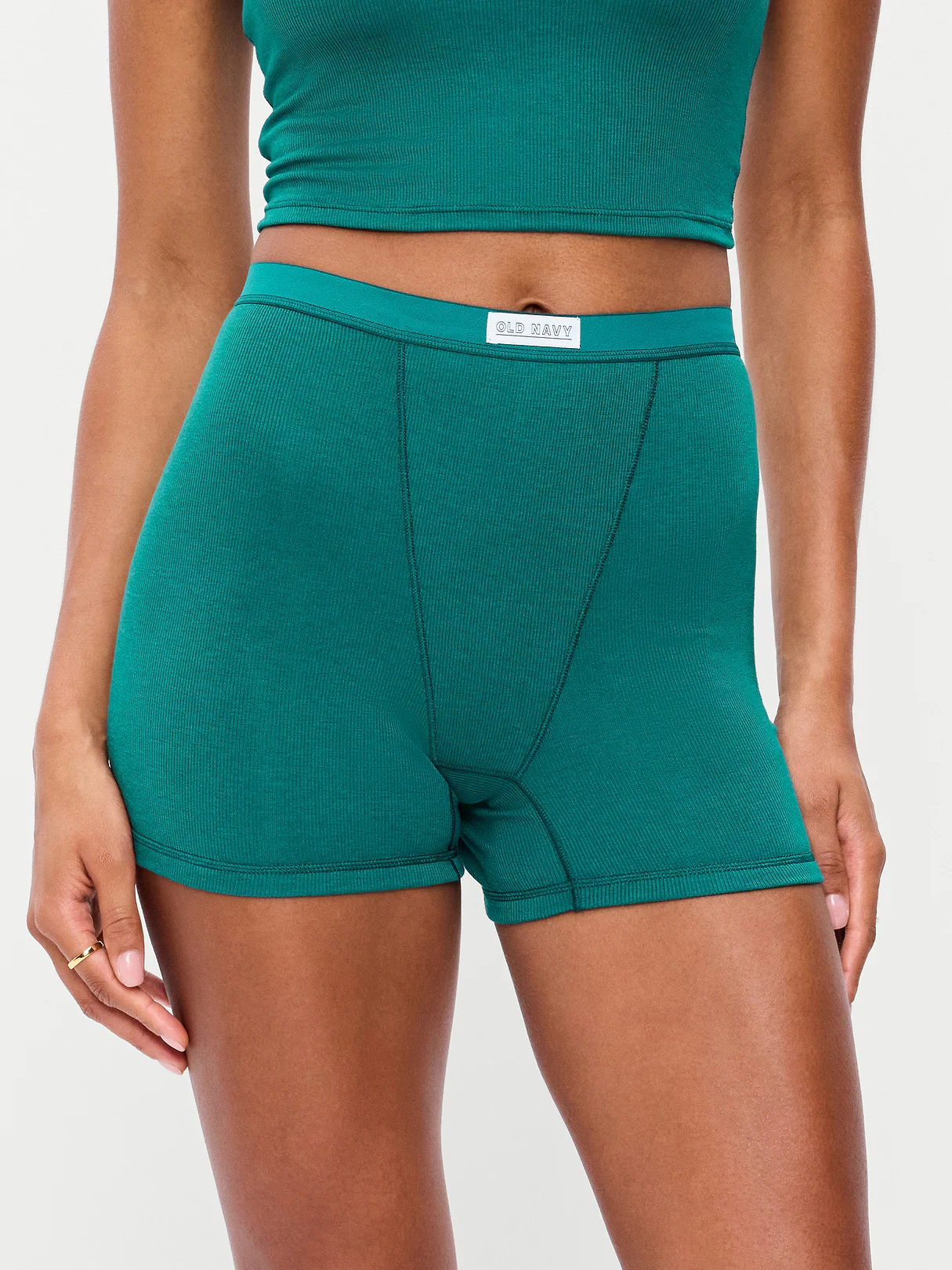 High-Waisted Ribbed Boyshort Briefs -- 3-inch inseam - Deep Lagoon