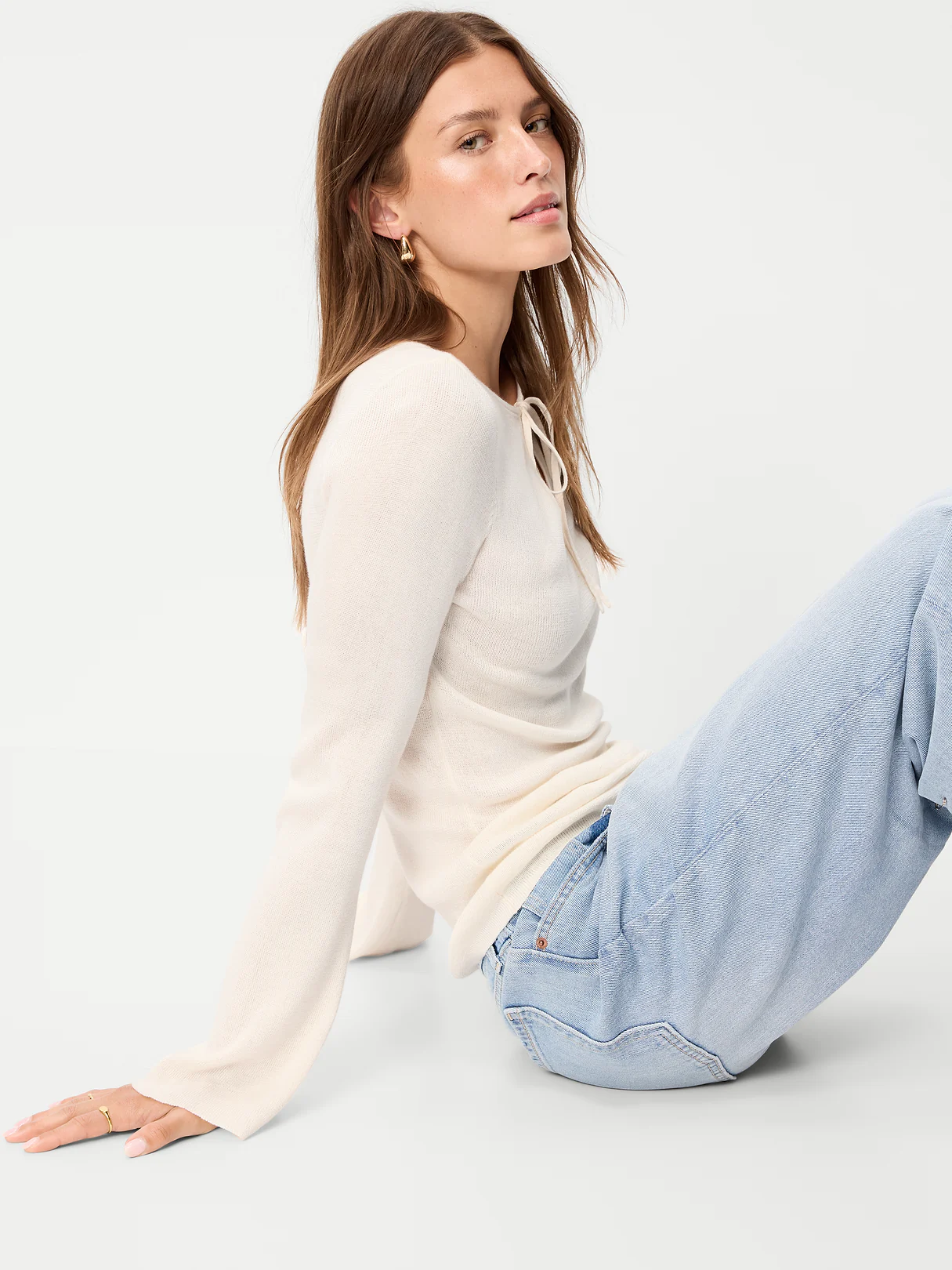 Bell-Sleeve Keyhole Top - Creme De La Creme