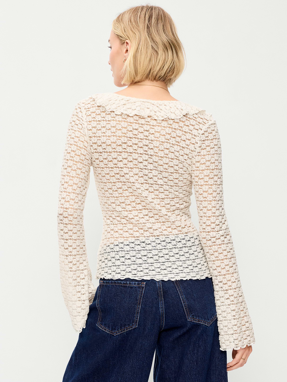 Fitted Bell-Sleeve Ruffle Top - Sea Salt