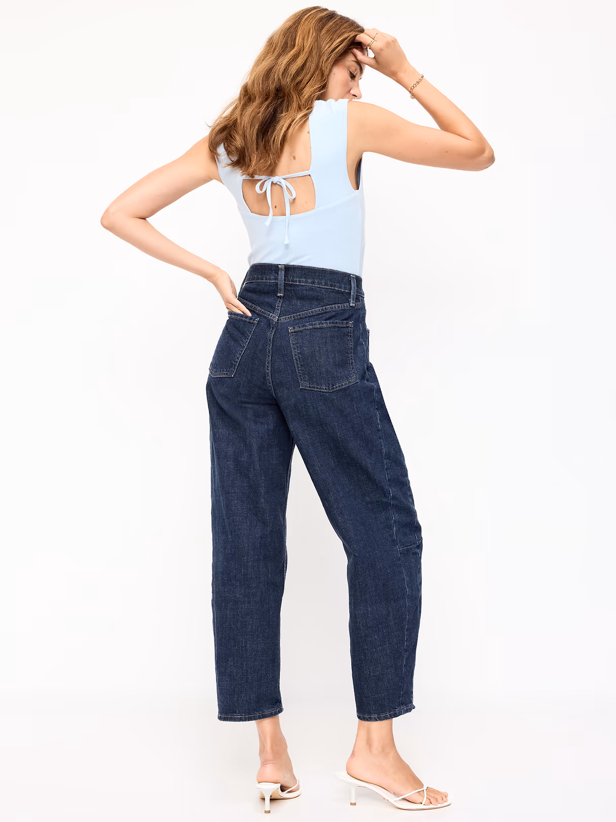 High-Waisted Baggy Barrel Ankle Jeans - Dark Wash