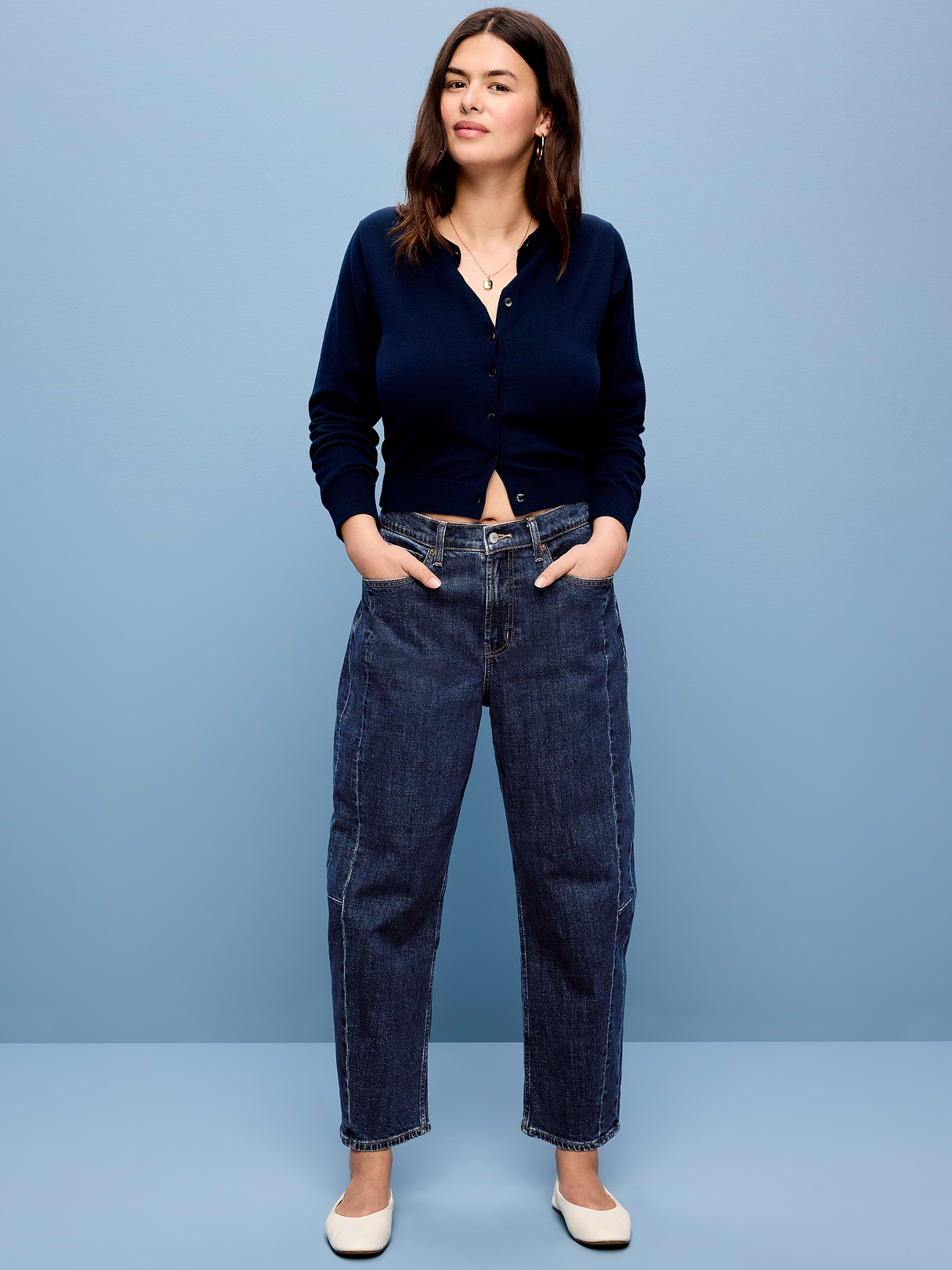 High-Waisted Baggy Barrel Ankle Jeans - Dark Wash