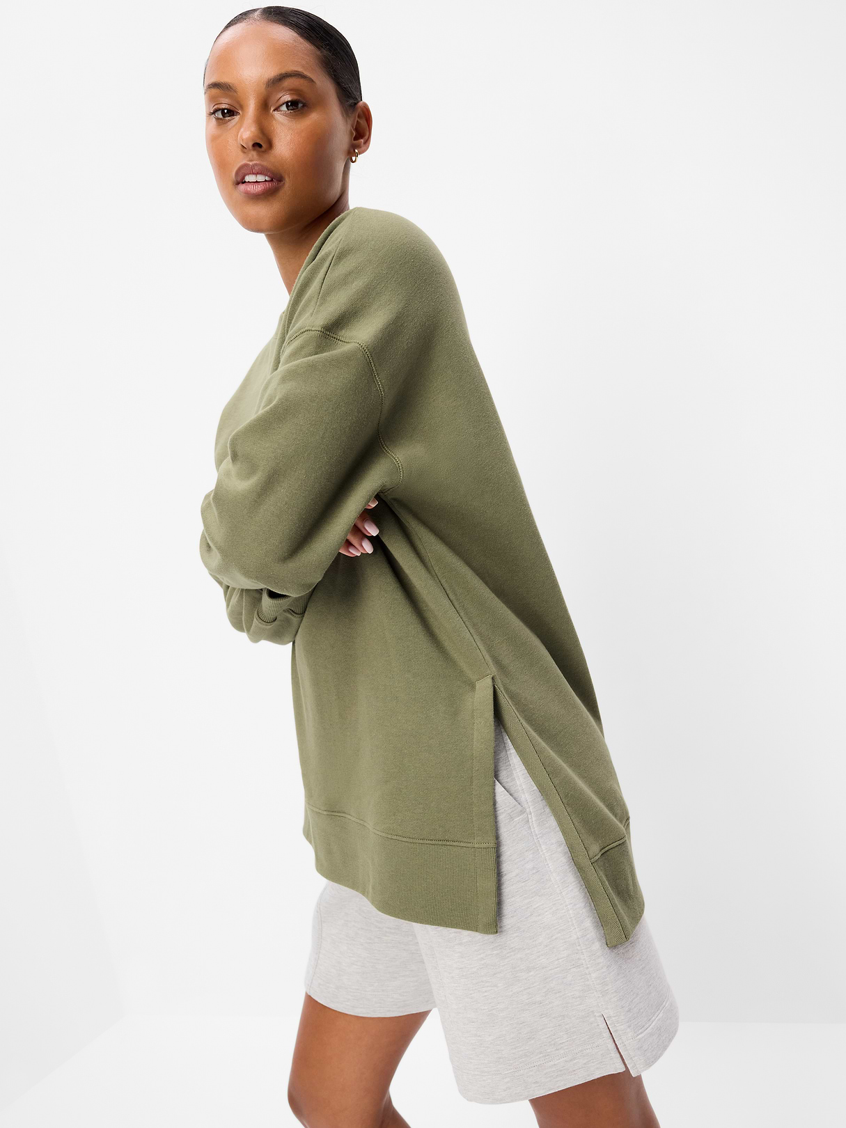 SoComfy Relaxed Tunic Sweatshirt - Dill Caper