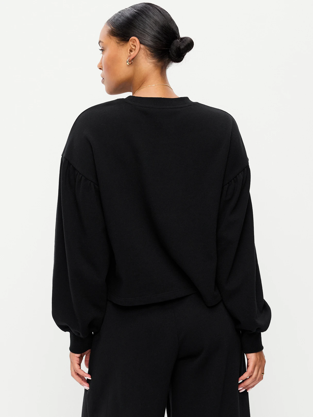 SoComfy Oversized Puff-Sleeve Cropped Sweatshirt - Black Jack