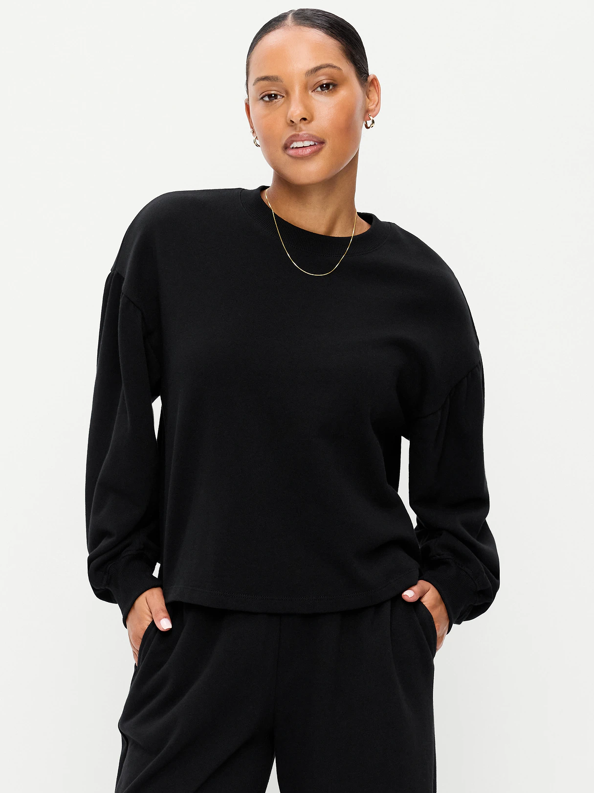 SoComfy Oversized Puff-Sleeve Cropped Sweatshirt - Black Jack