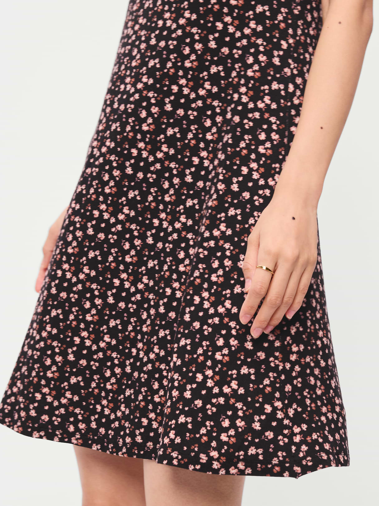 Short-Sleeve Mini Swing Dress - Black Ditsy Floral