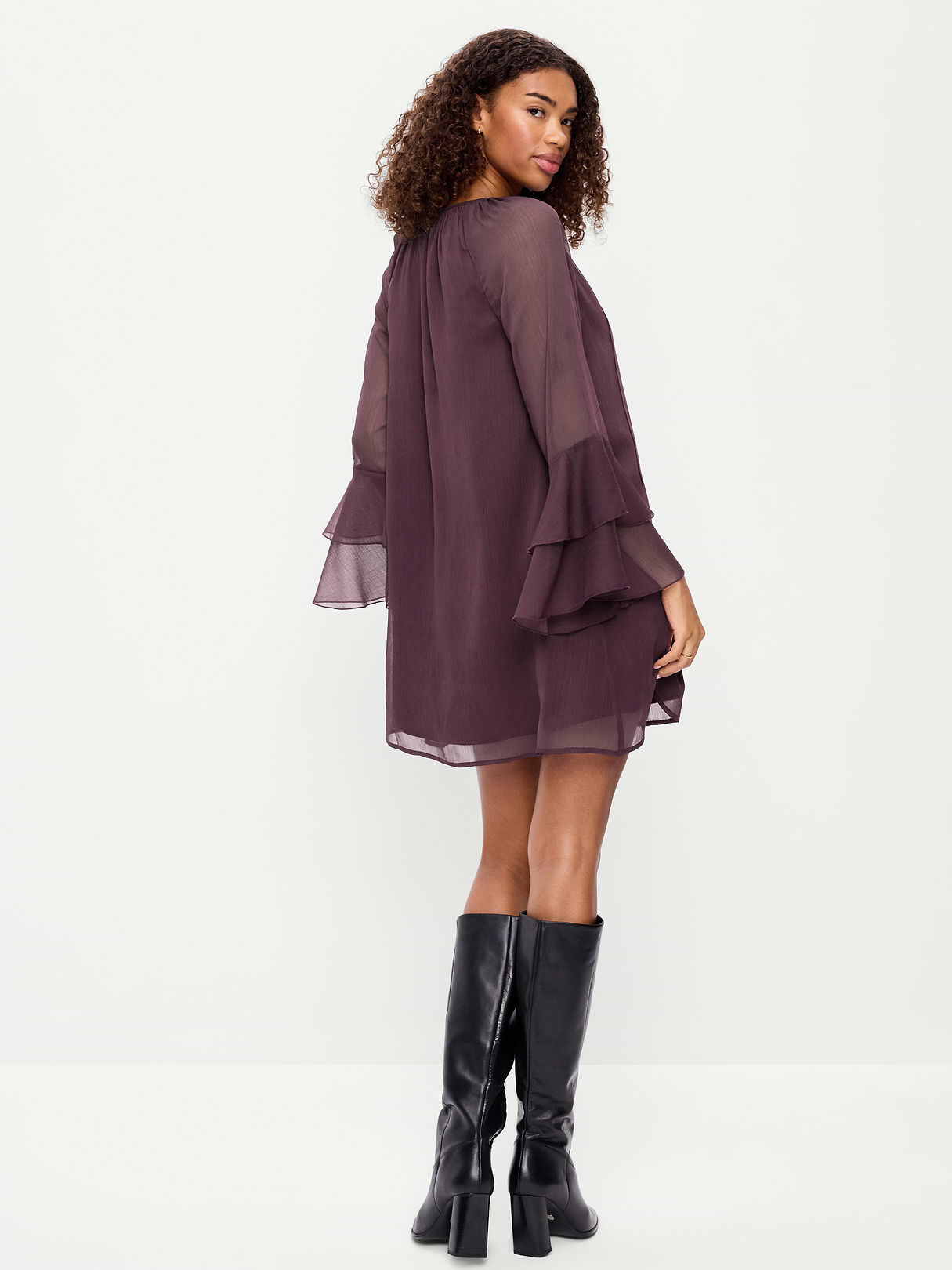 Bell-Sleeve Boho Mini Dress - Veil Of Night