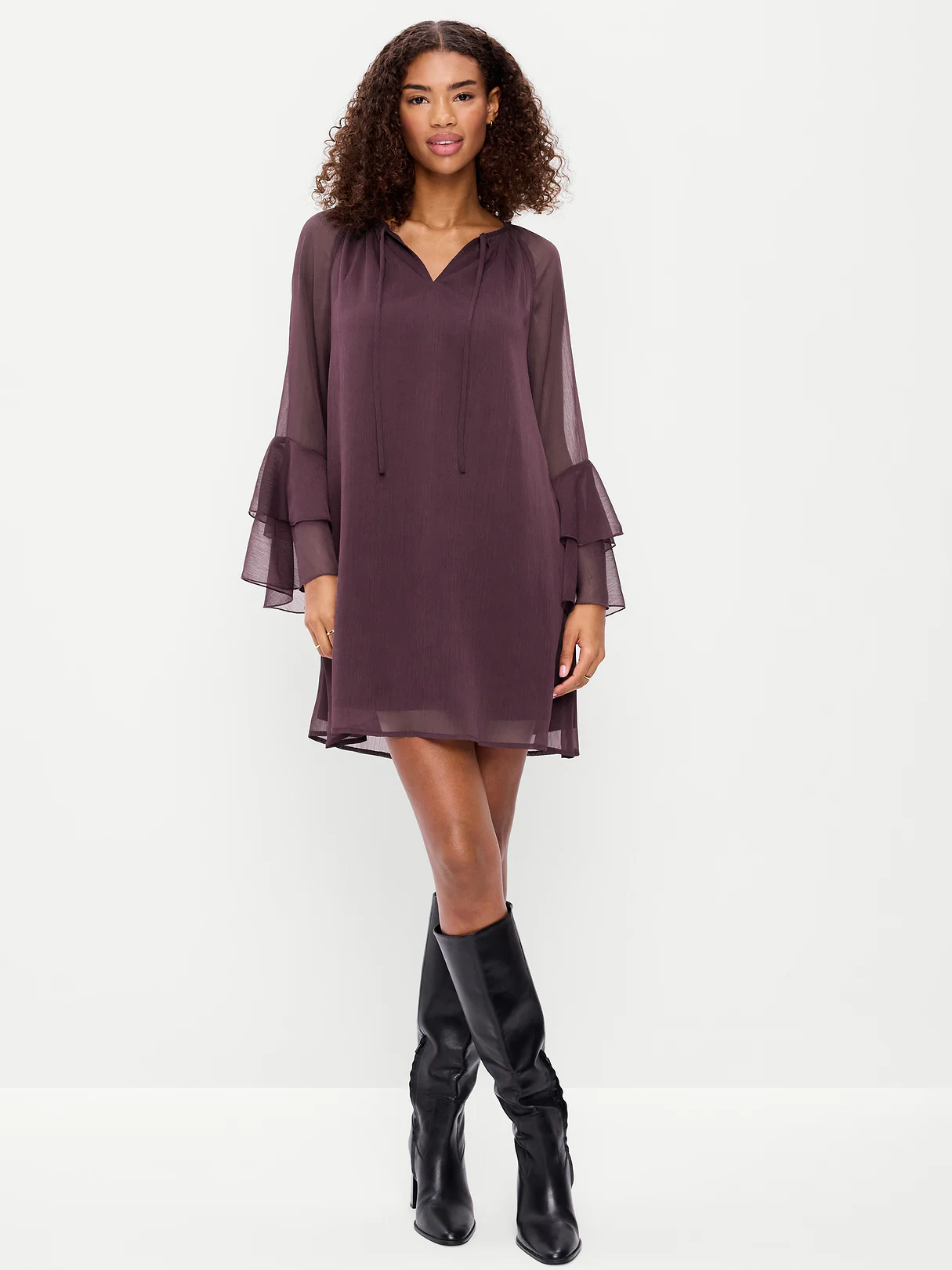 Bell-Sleeve Boho Mini Dress - Veil Of Night