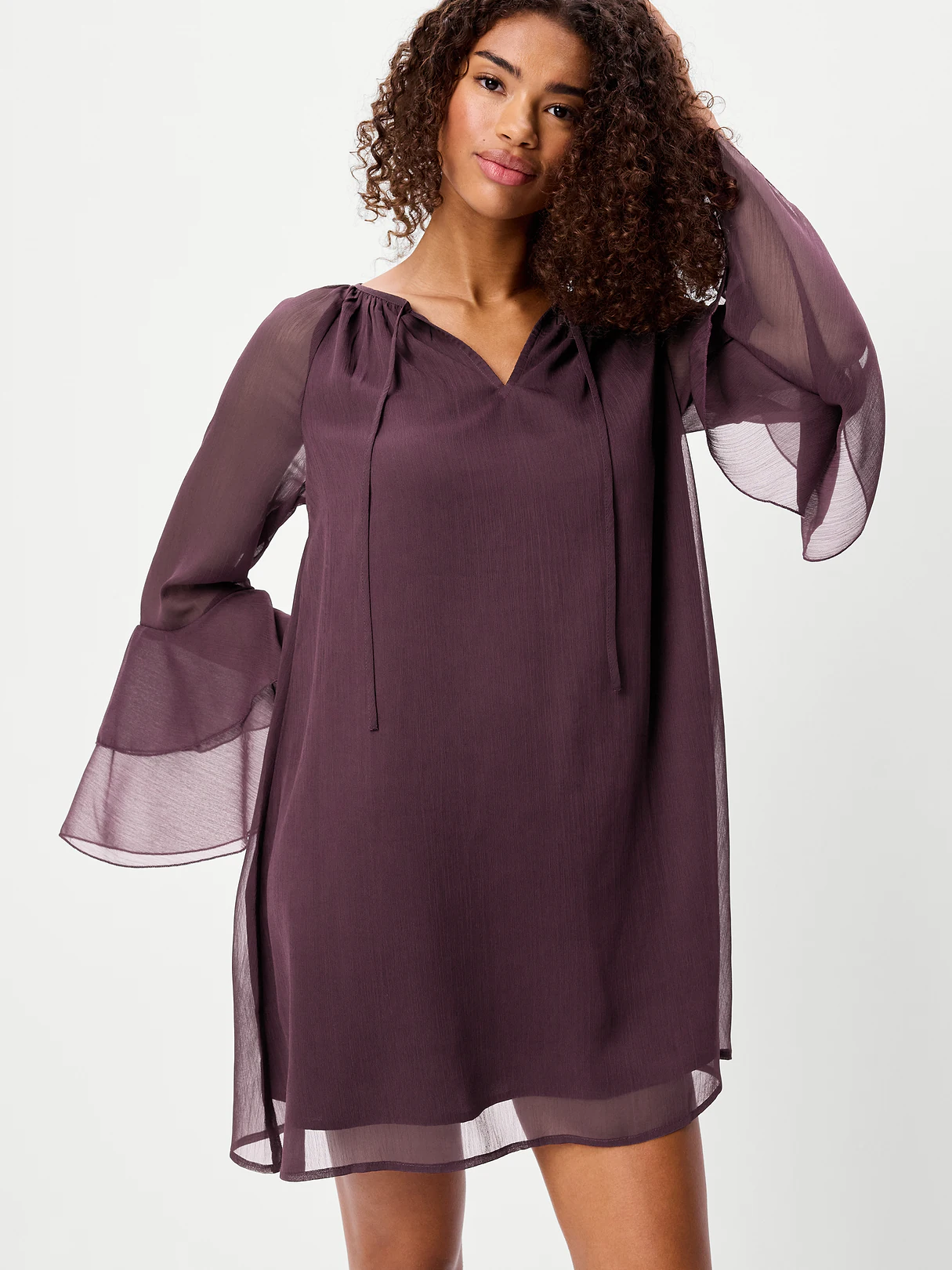 Bell-Sleeve Boho Mini Dress - Veil Of Night