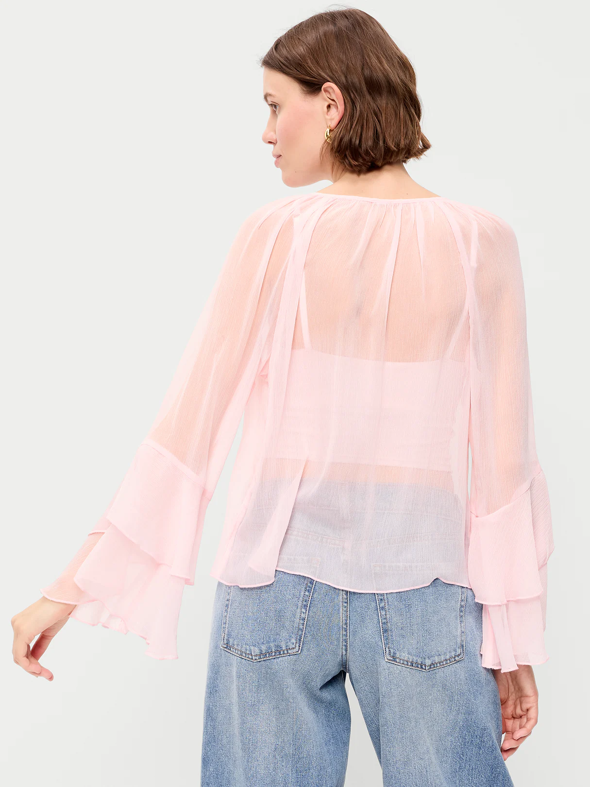 Sheer Chiffon Bell-Sleeve Top - Blush On You