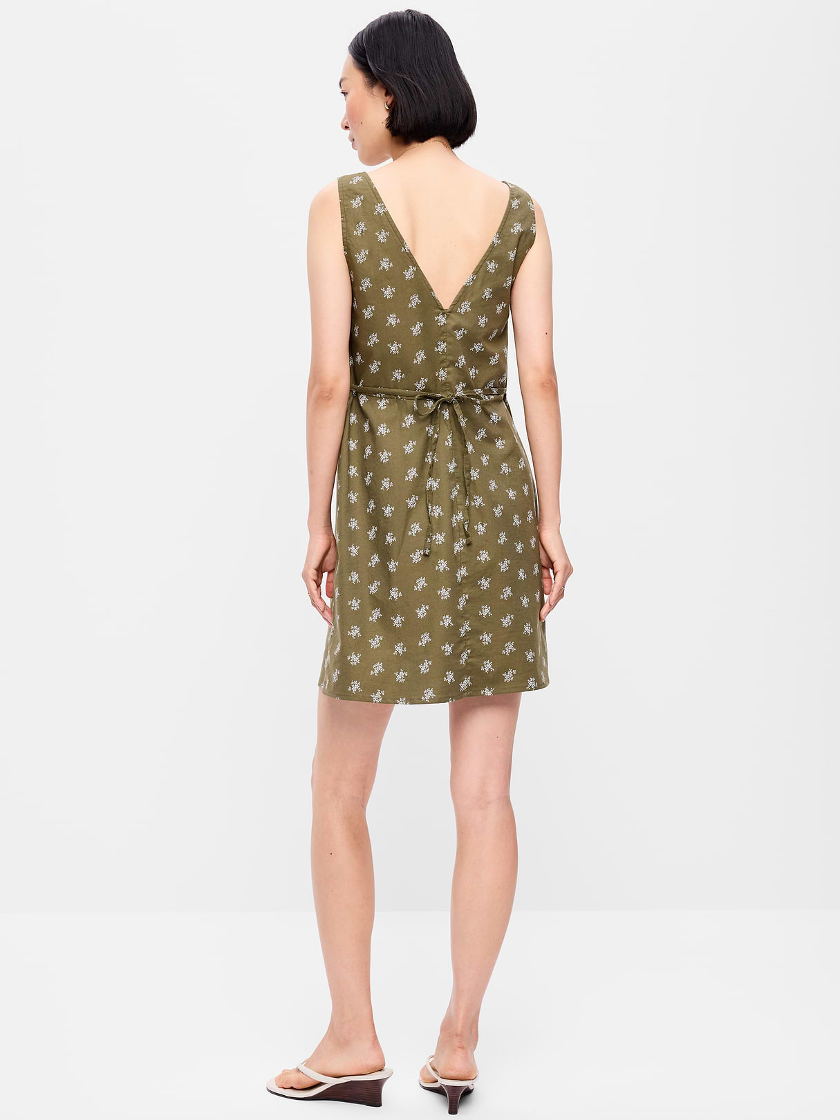 Sleeveless A-Line Mini Dress - Green Floral