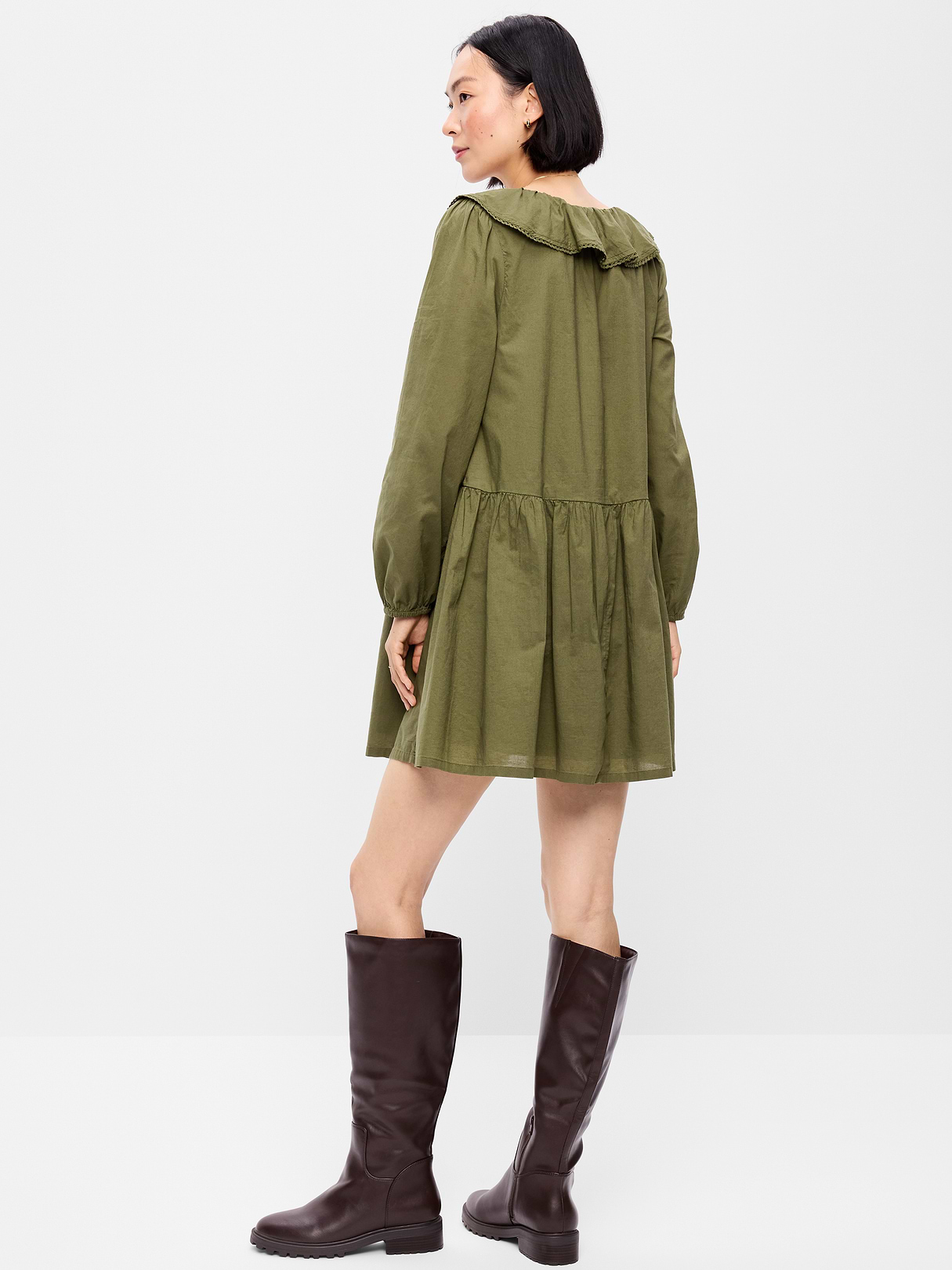 Long-Sleeve Ruffle-Collar Swing Mini Dress - Hearthwood
