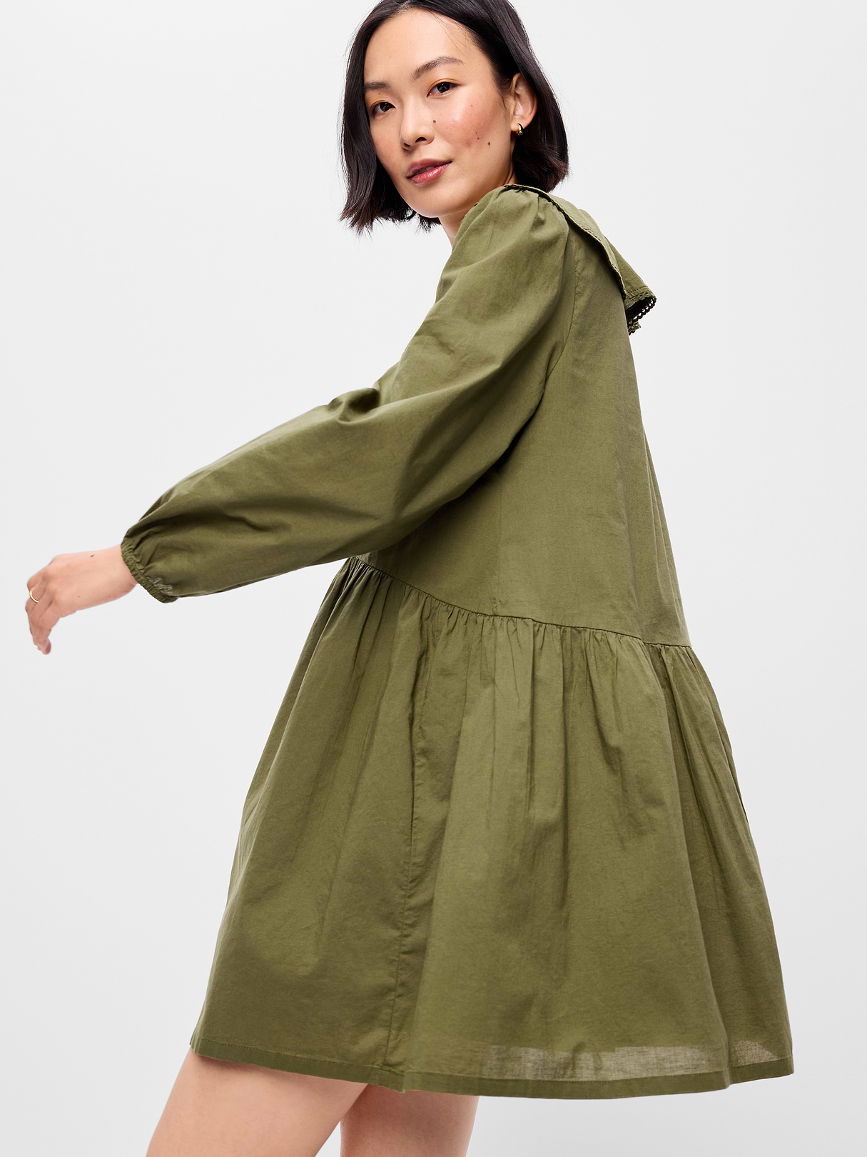 Long-Sleeve Ruffle-Collar Swing Mini Dress - Hearthwood