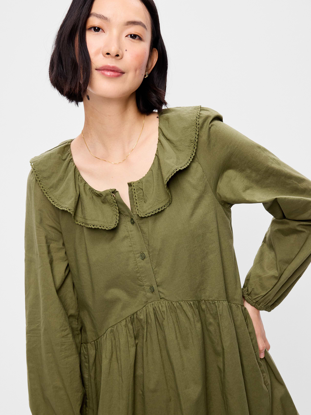 Long-Sleeve Ruffle-Collar Swing Mini Dress - Hearthwood