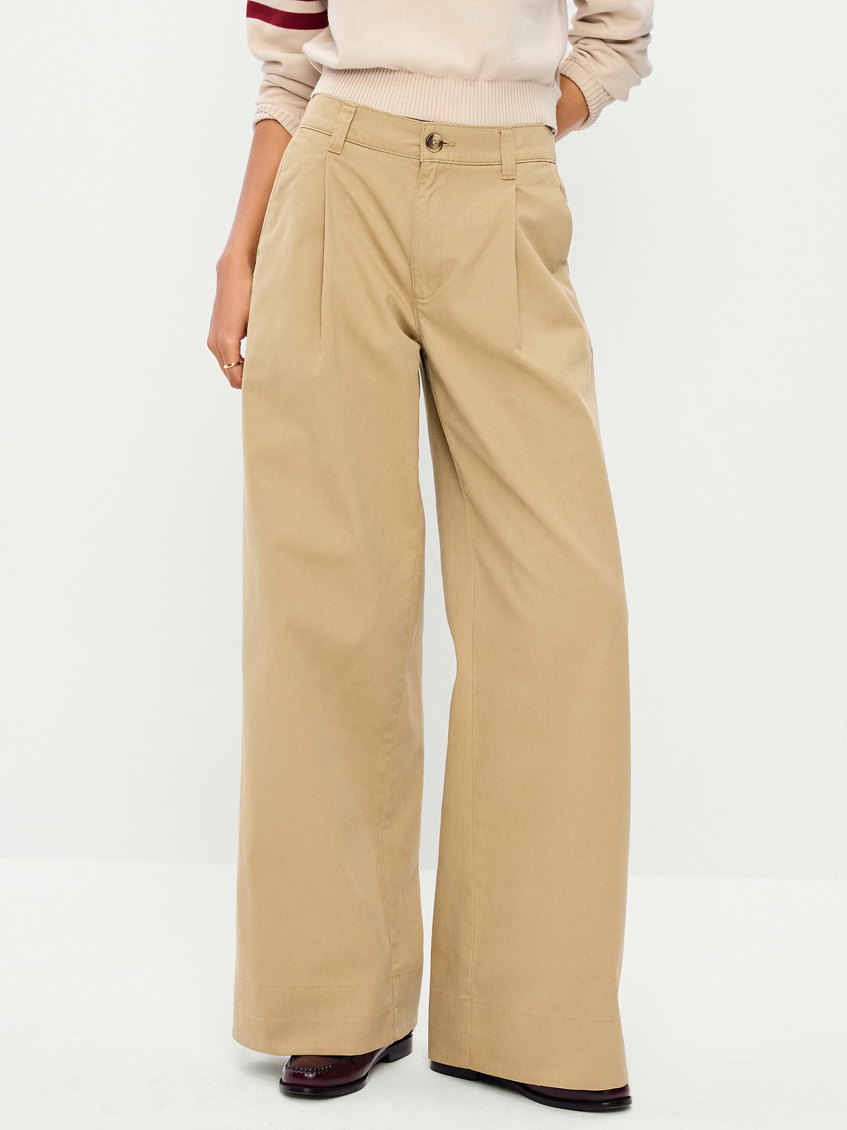 Mid-Rise Pleated Wide-Leg Pants - Teakwood