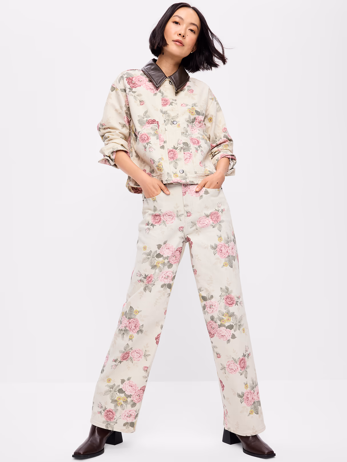 Cropped Barn Jacket - Floral Pattern