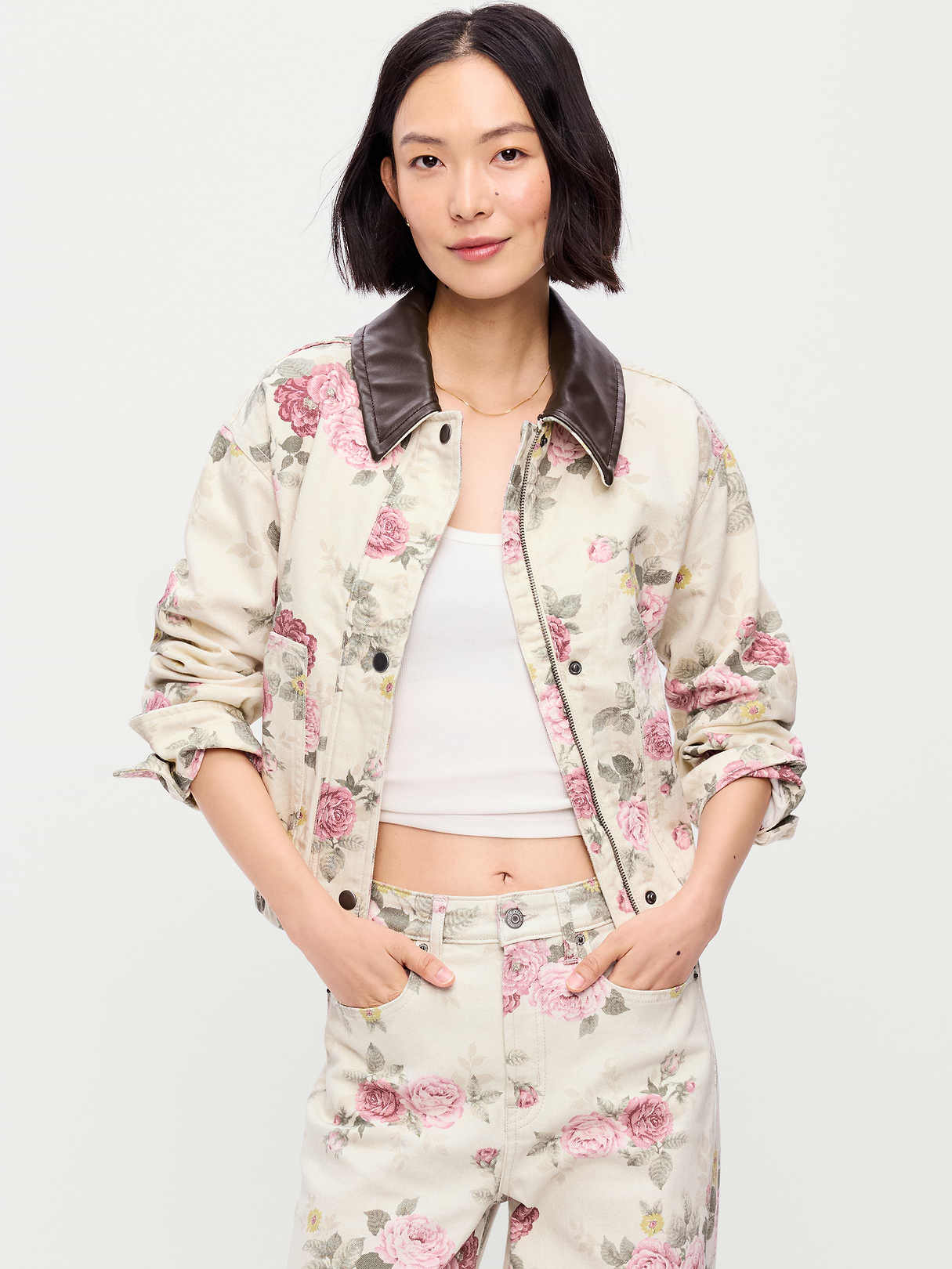 Cropped Barn Jacket - Floral Pattern