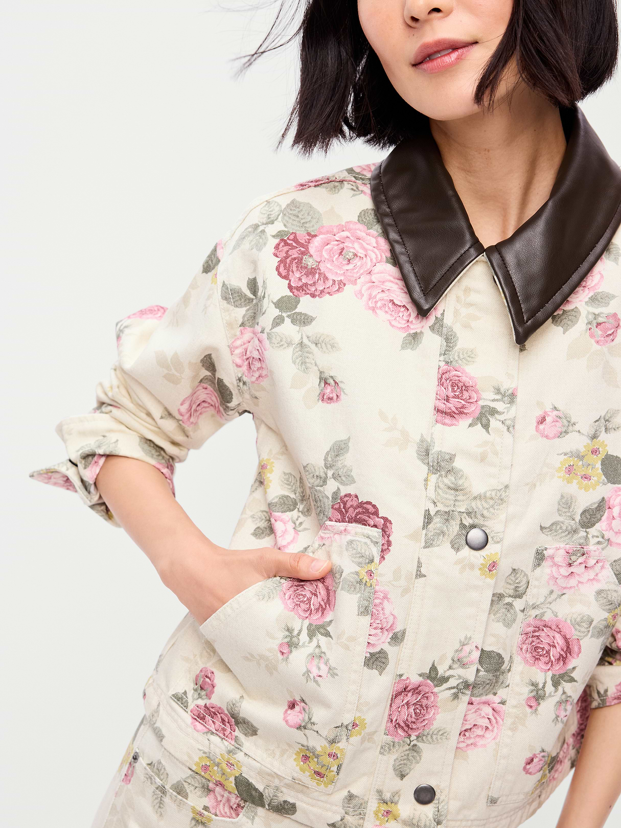Cropped Barn Jacket - Floral Pattern