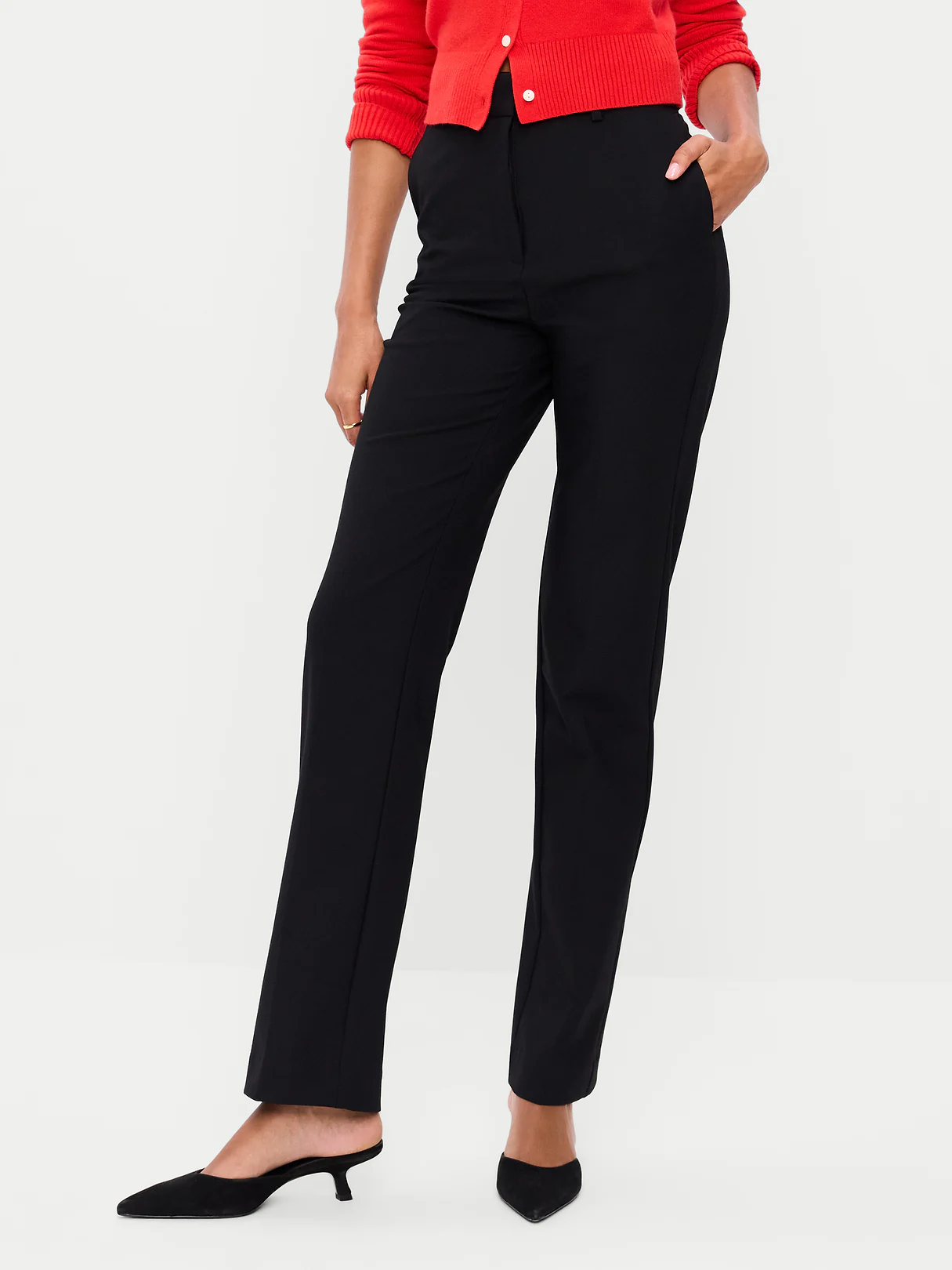 Extra High-Waisted Straight-Leg Twill Pants - Black Jack