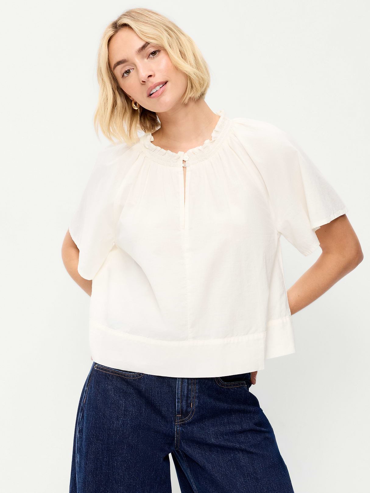 Loose Short-Sleeve Striped Top - Creme De La Creme