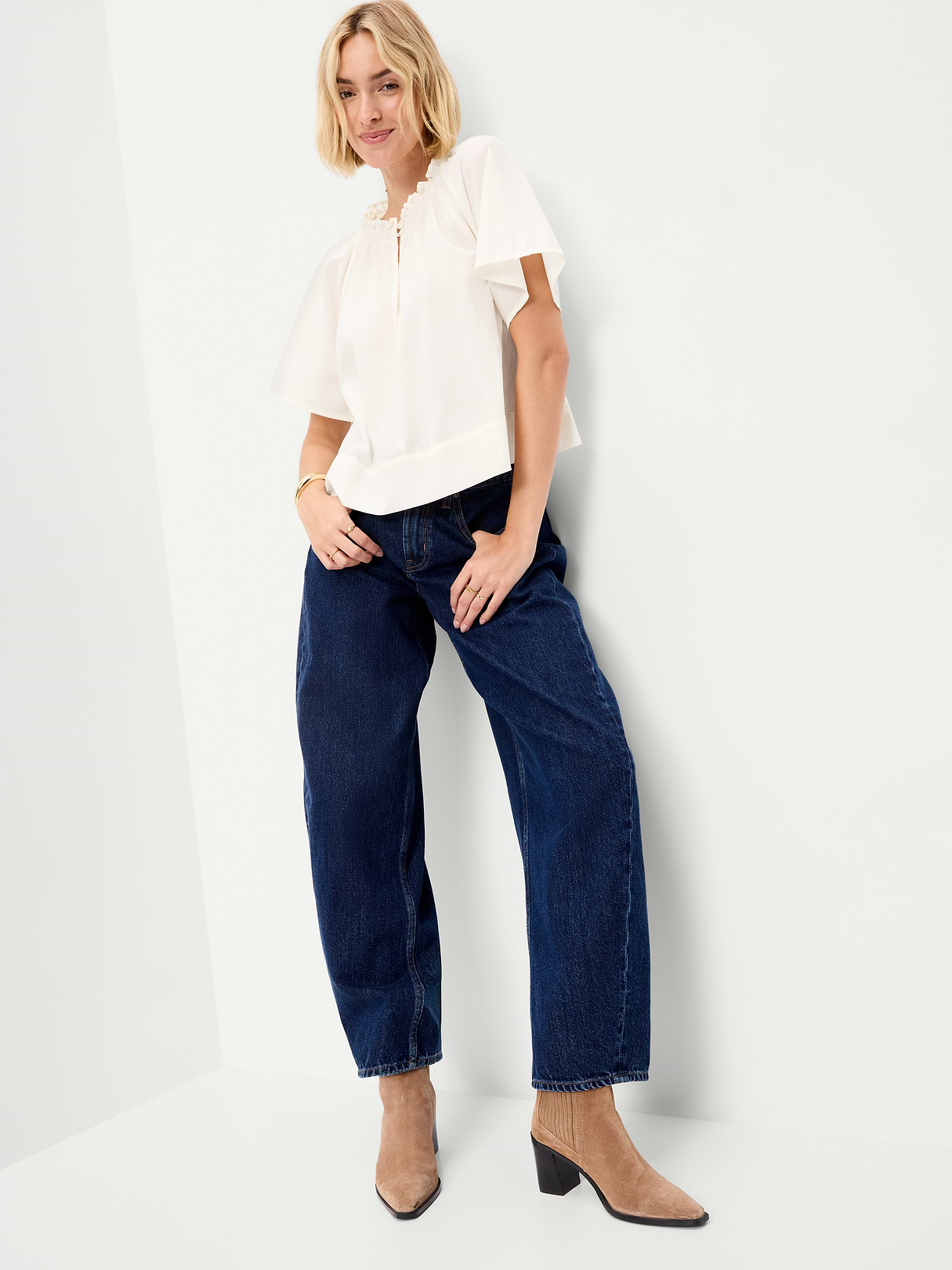 Loose Short-Sleeve Striped Top - Creme De La Creme