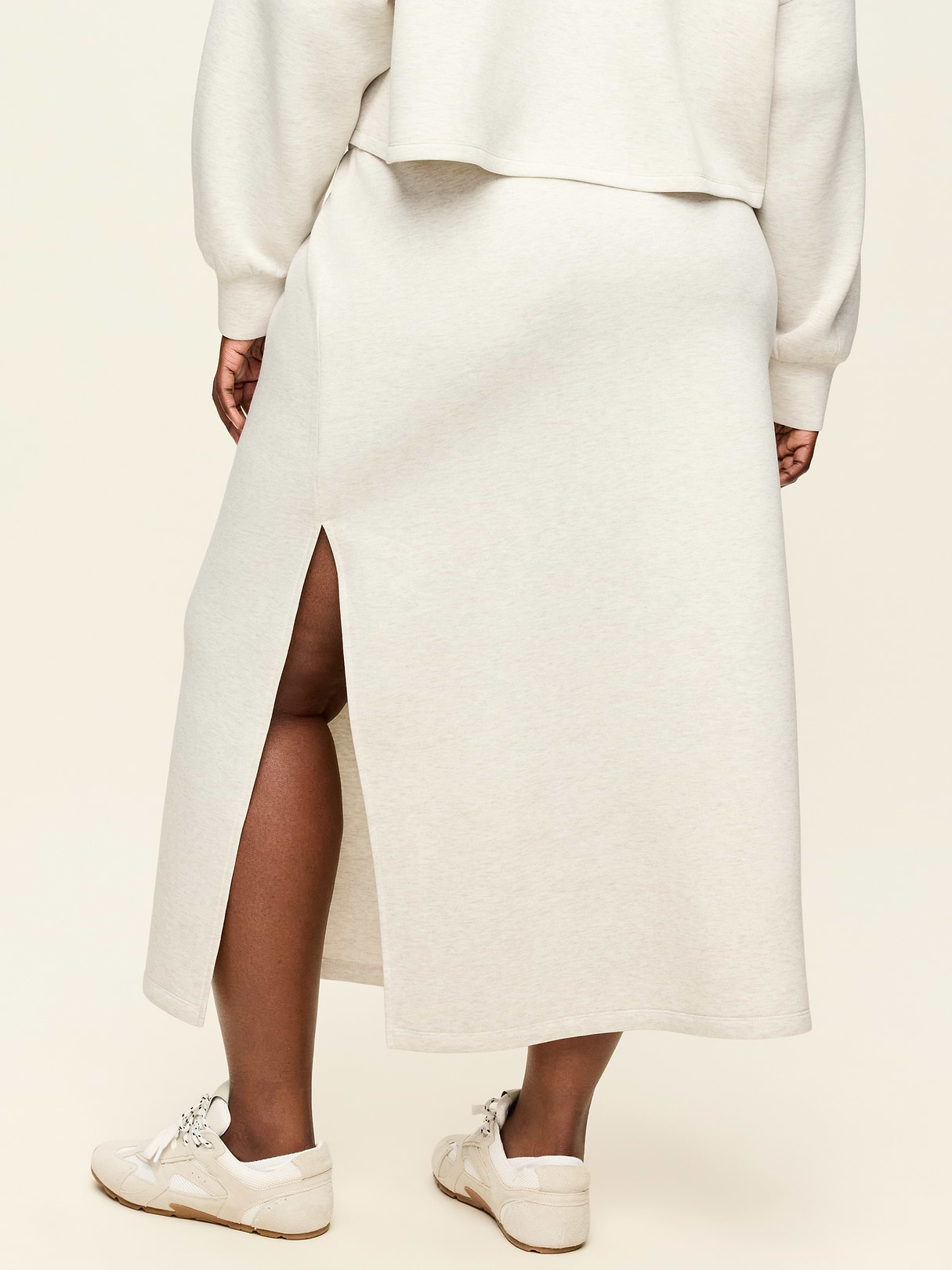 High-Waisted Bounce Fleece Maxi Skirt - Oatmeal Heather