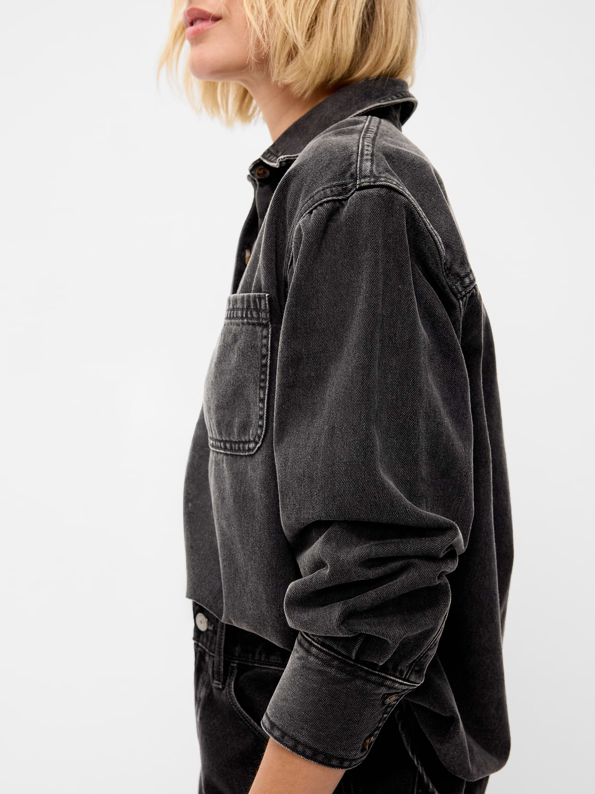 Oversized Boyfriend Button-Down Jean Shirt - Black Wash