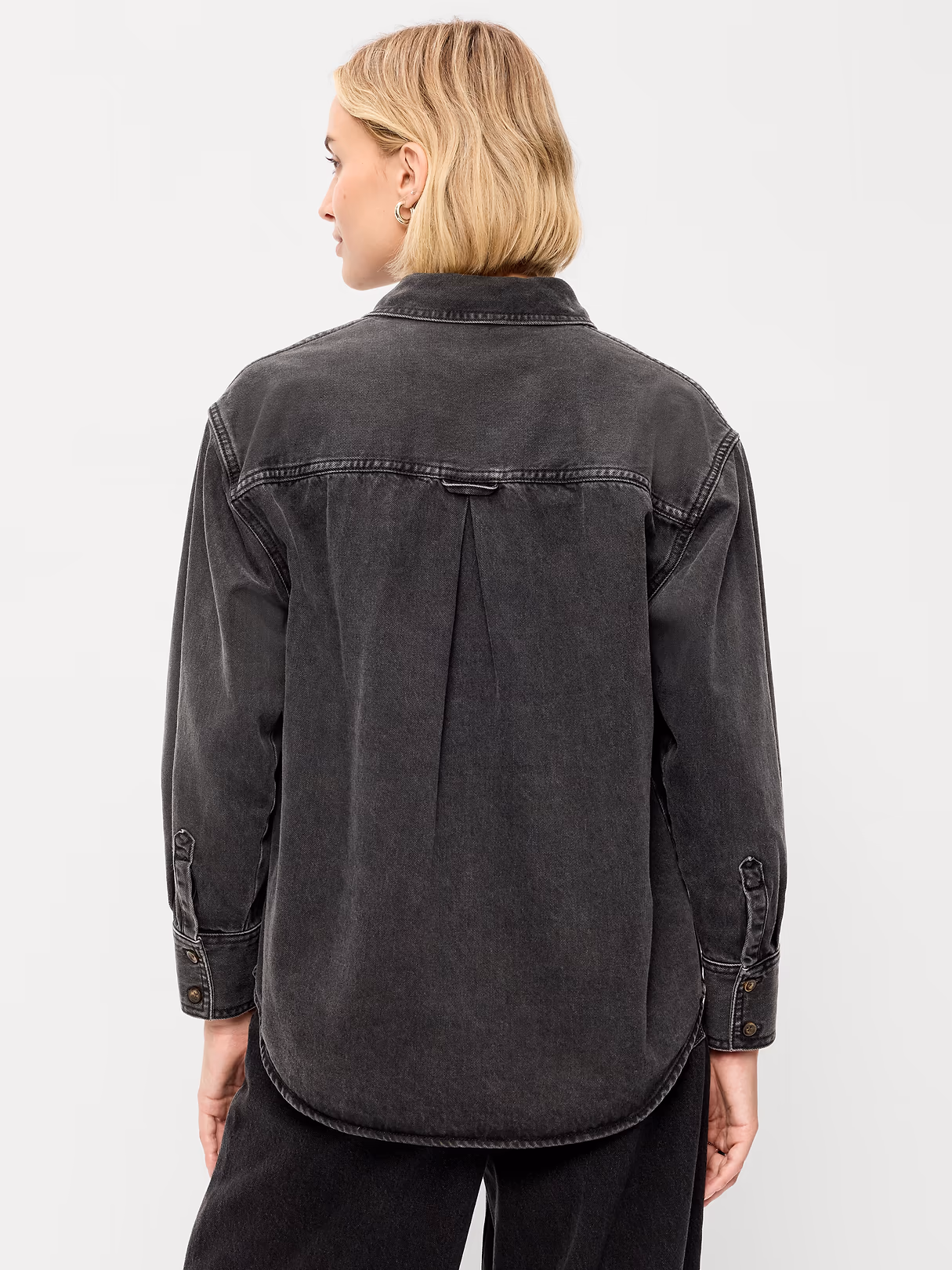 Oversized Boyfriend Button-Down Jean Shirt - Black Wash