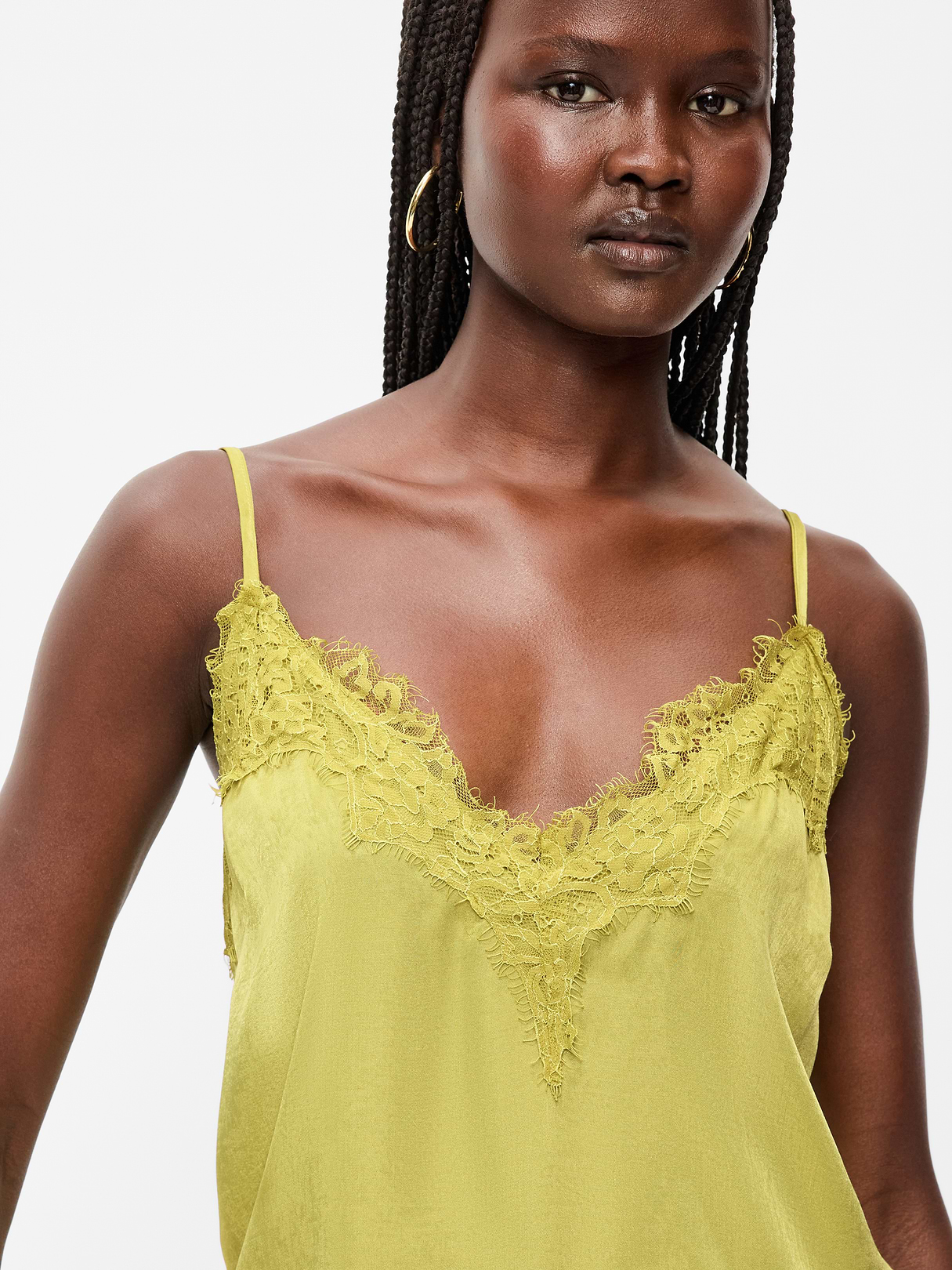 Asymmetrical Lace-Trim Cami Top - Wasabi